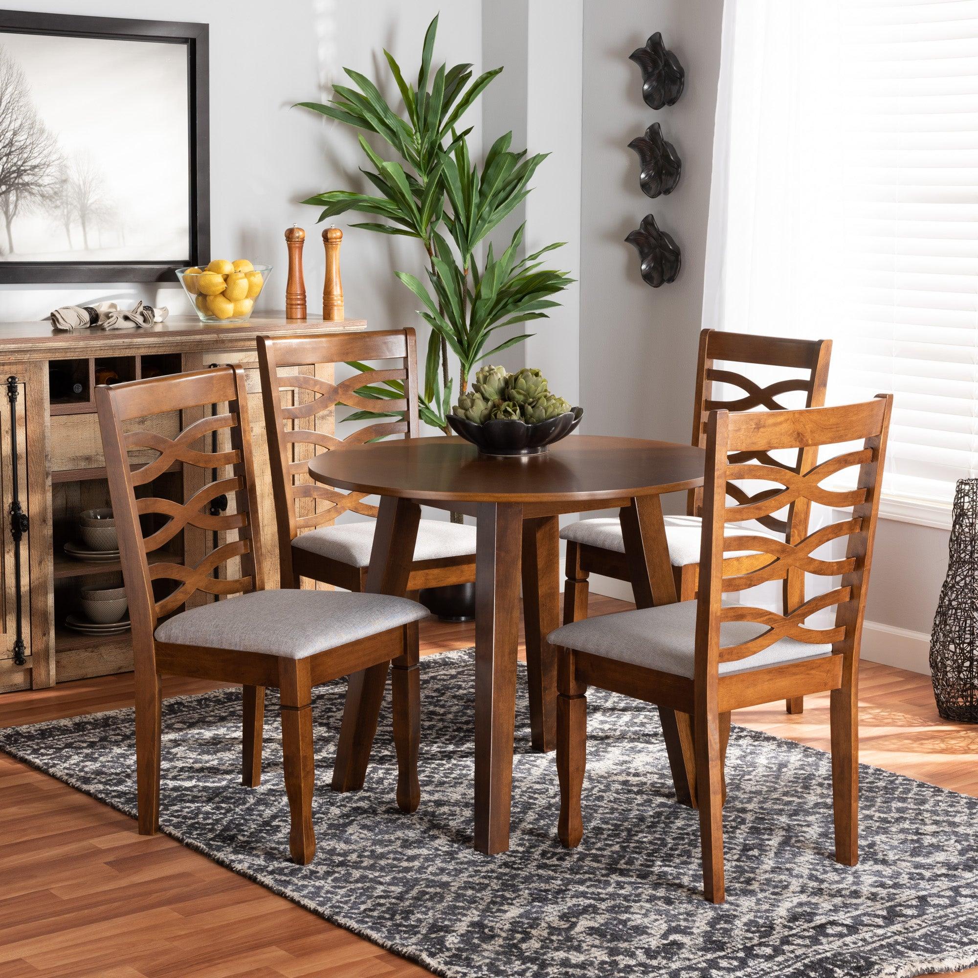 Darina Modern and Contemporary Fabric Upholstered and Finished Wood 5-Piece Dining Set
