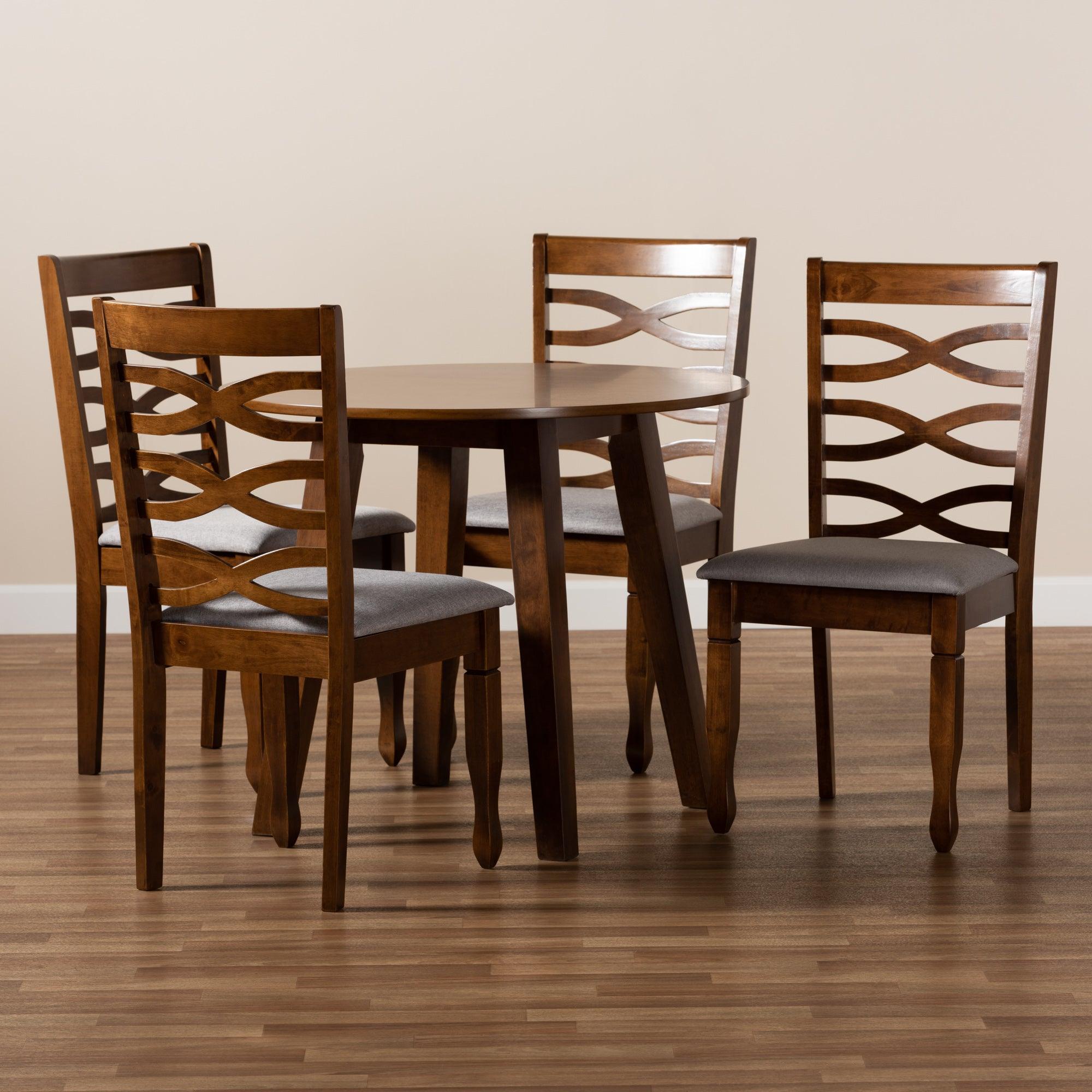 Darina Modern and Contemporary Fabric Upholstered and Finished Wood 5-Piece Dining Set
