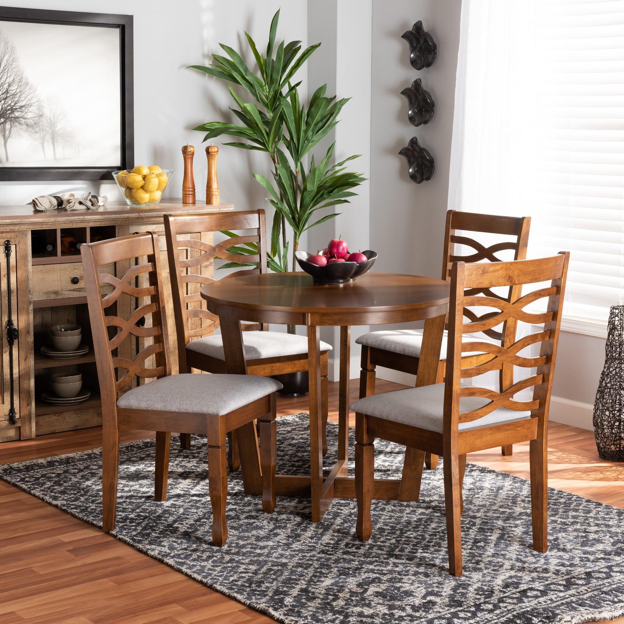 Alicia Modern and Contemporary Fabric Upholstered and Finished Wood 5-Piece Dining Set