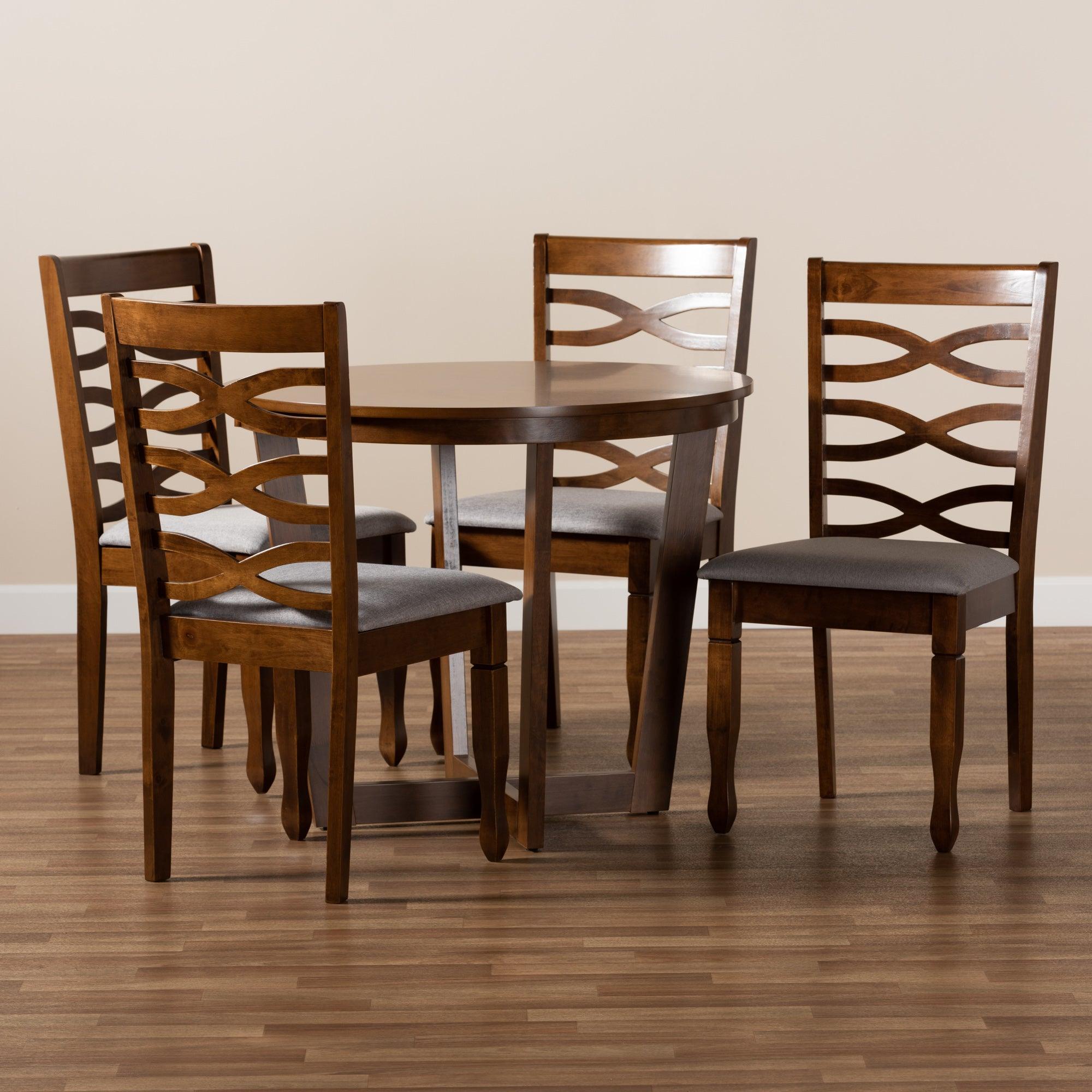 Alicia Modern and Contemporary Fabric Upholstered and Finished Wood 5-Piece Dining Set