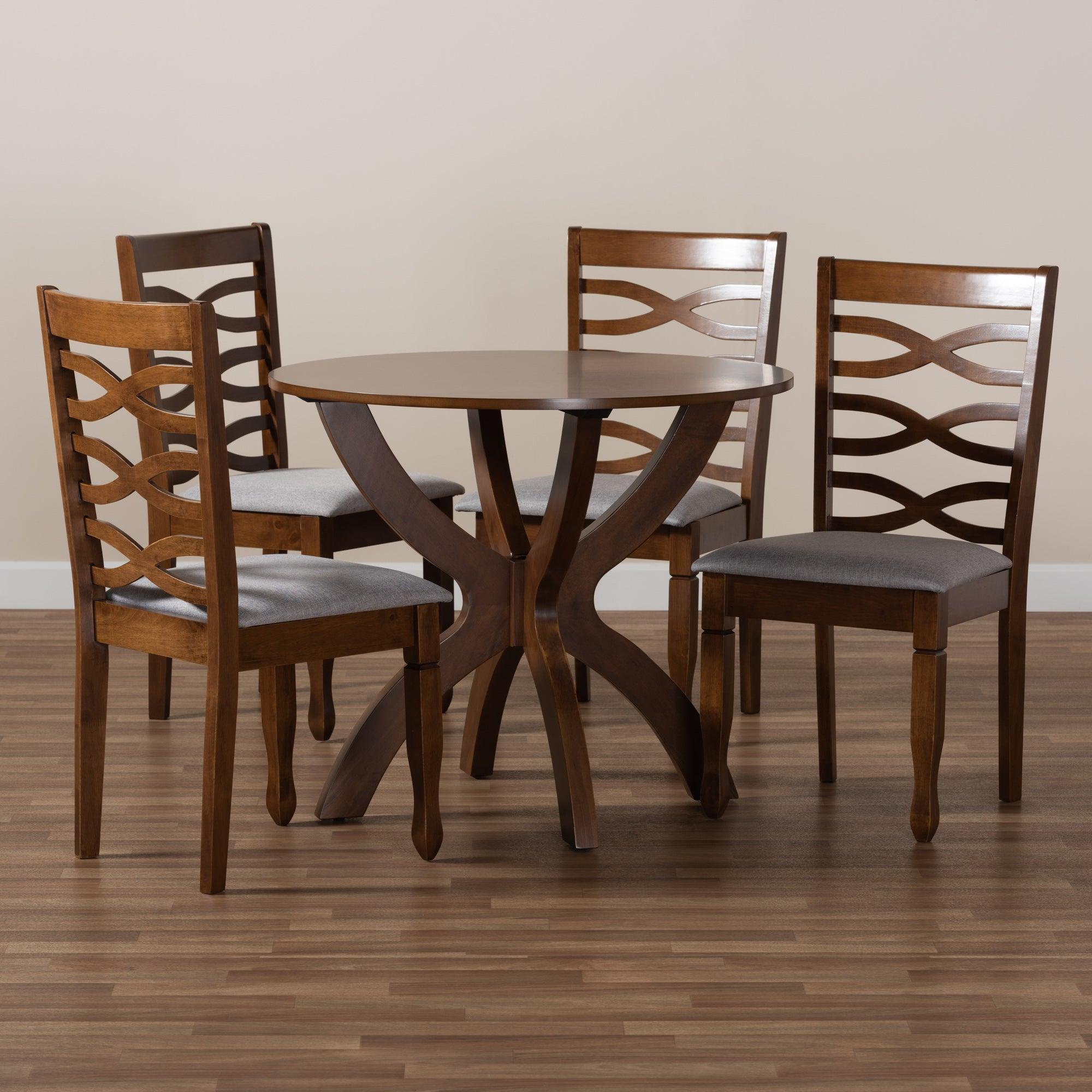 Aspen Modern and Contemporary Fabric Upholstered and Finished Wood 5-Piece Dining Set