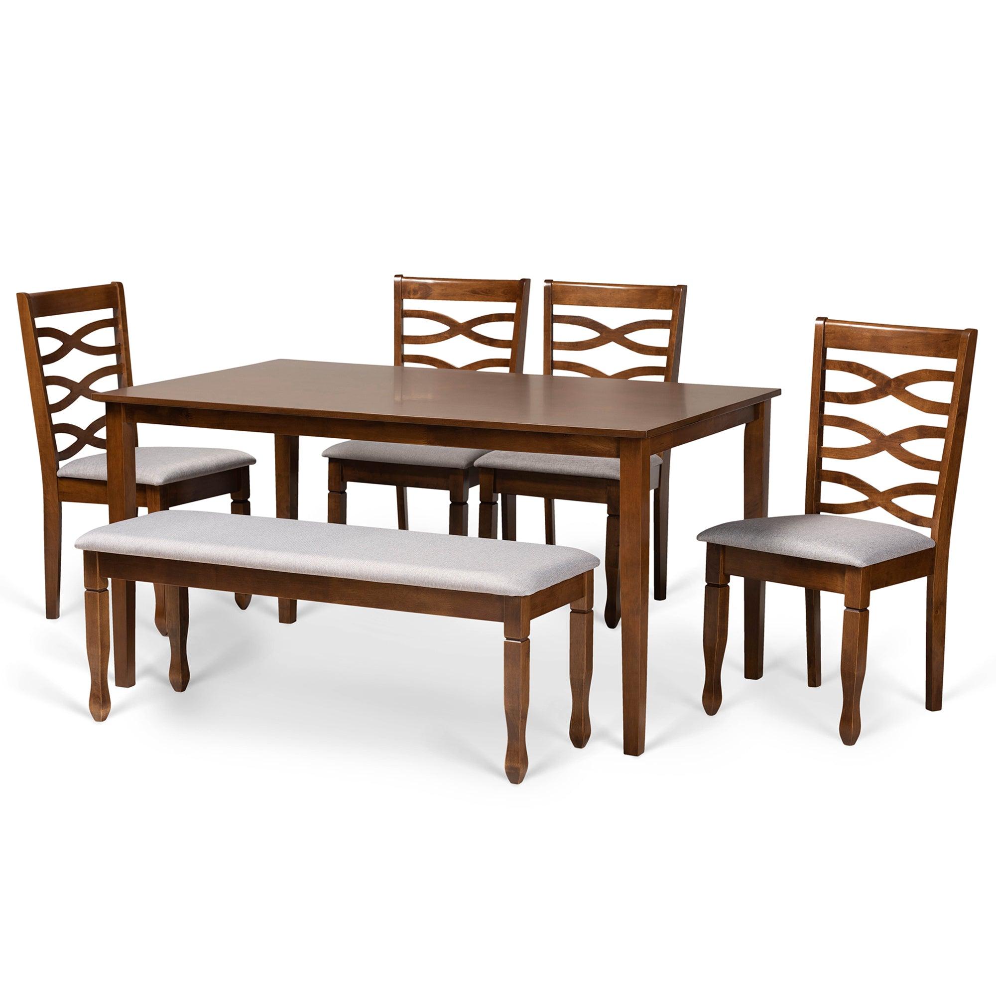Lanier Modern and Contemporary Fabric Upholstered and Finished Wood 6-Piece Dining Set