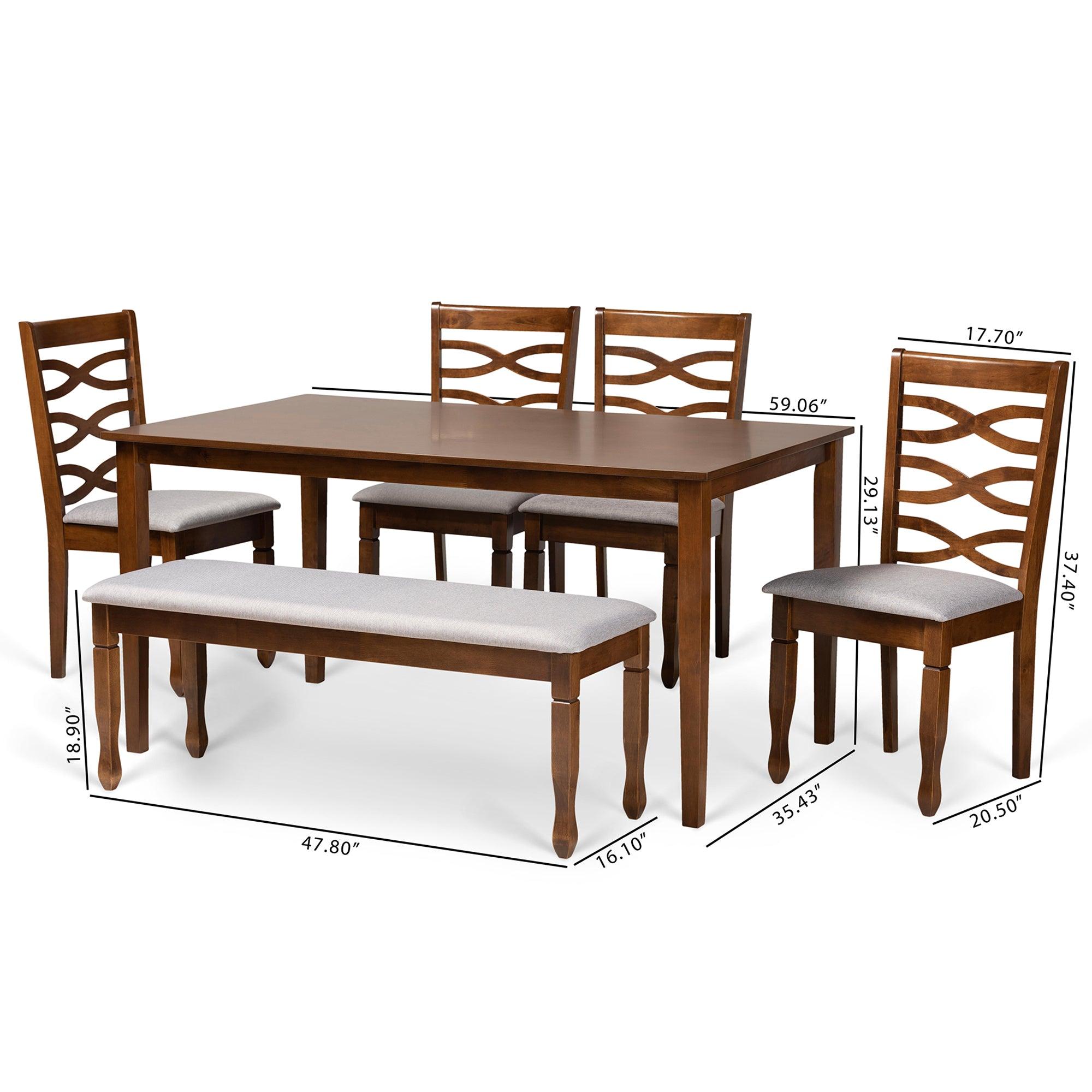 Lanier Modern and Contemporary Fabric Upholstered and Finished Wood 6-Piece Dining Set