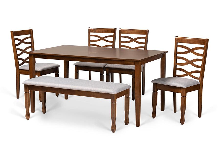 Lanier Modern and Contemporary Fabric Upholstered and Finished Wood 6-Piece Dining Set