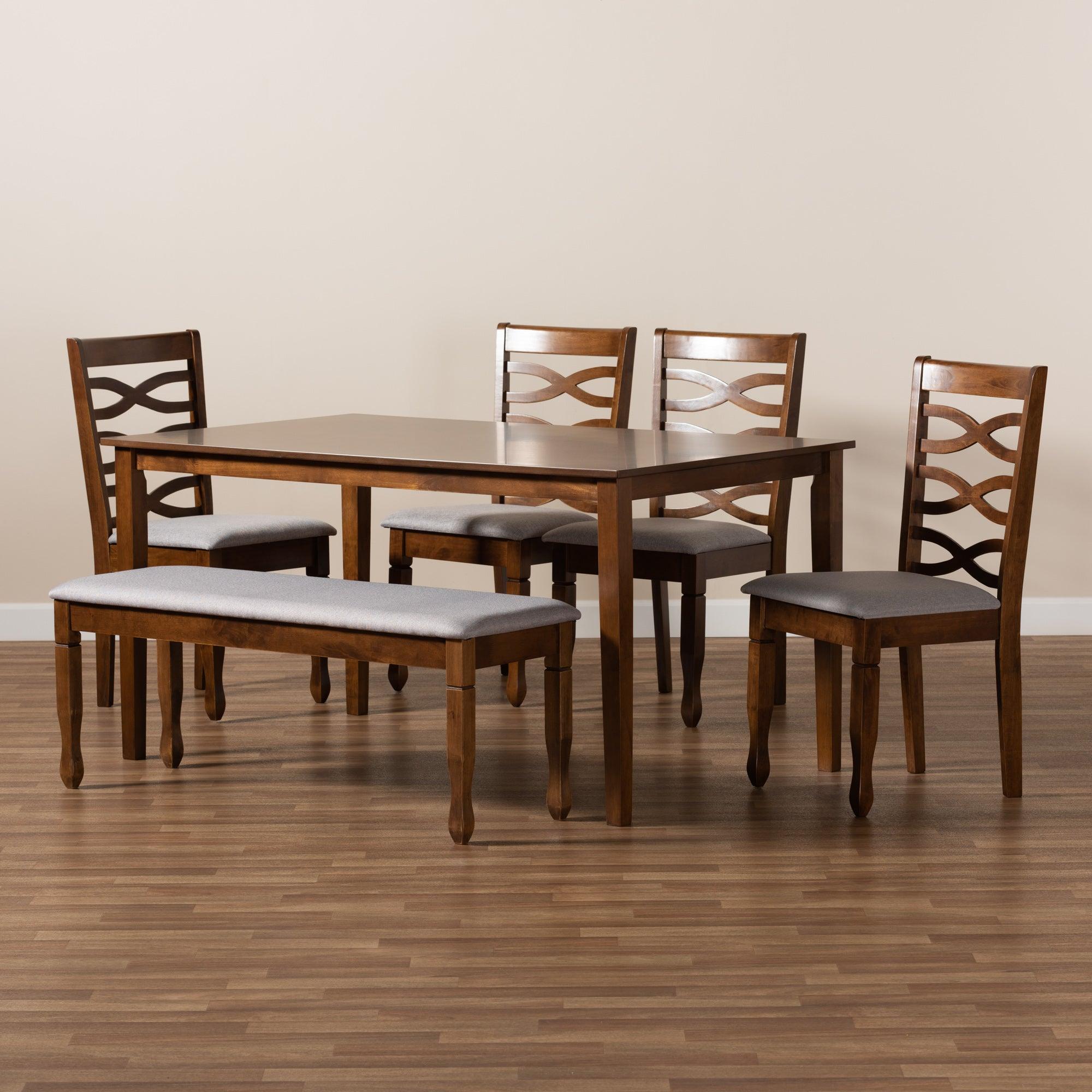 Lanier Modern and Contemporary Fabric Upholstered and Finished Wood 6-Piece Dining Set