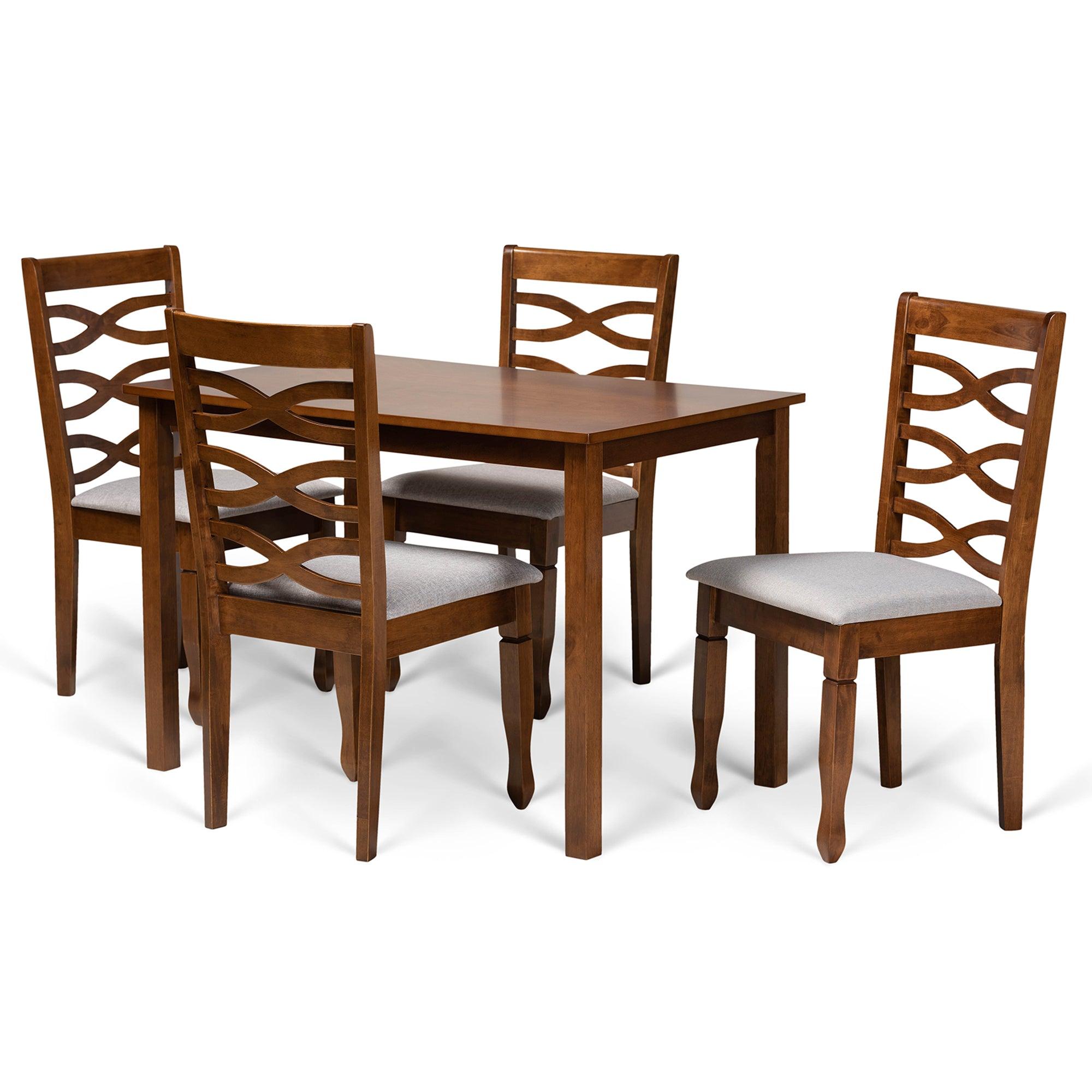 Mirna Modern and Contemporary Fabric Upholstered and Finished Wood 5-Piece Dining Set