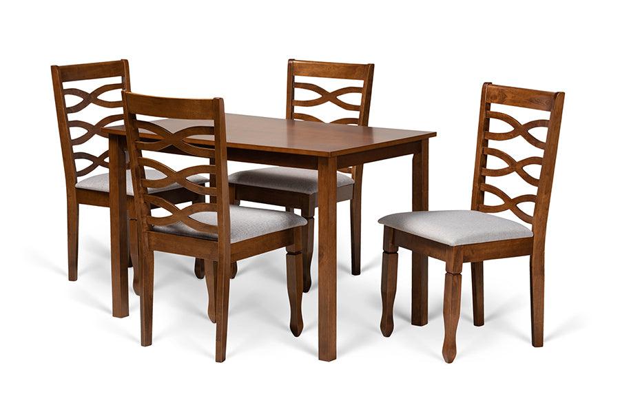 Mirna Modern and Contemporary Fabric Upholstered and Finished Wood 5-Piece Dining Set
