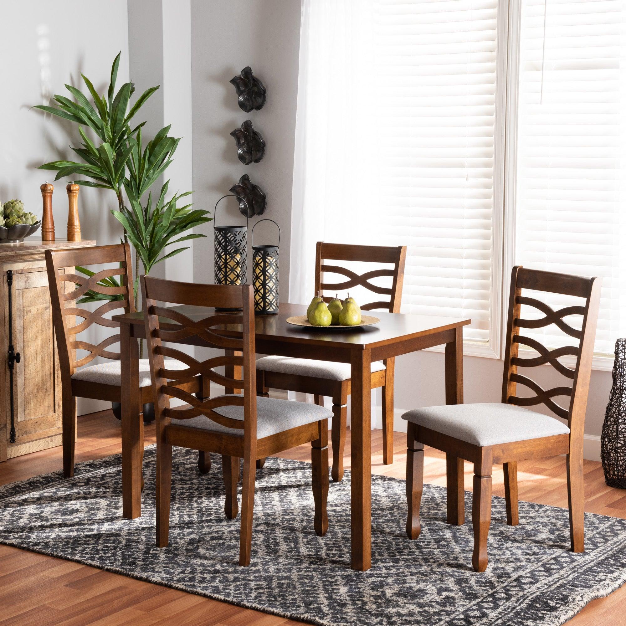 Mirna Modern and Contemporary Fabric Upholstered and Finished Wood 5-Piece Dining Set