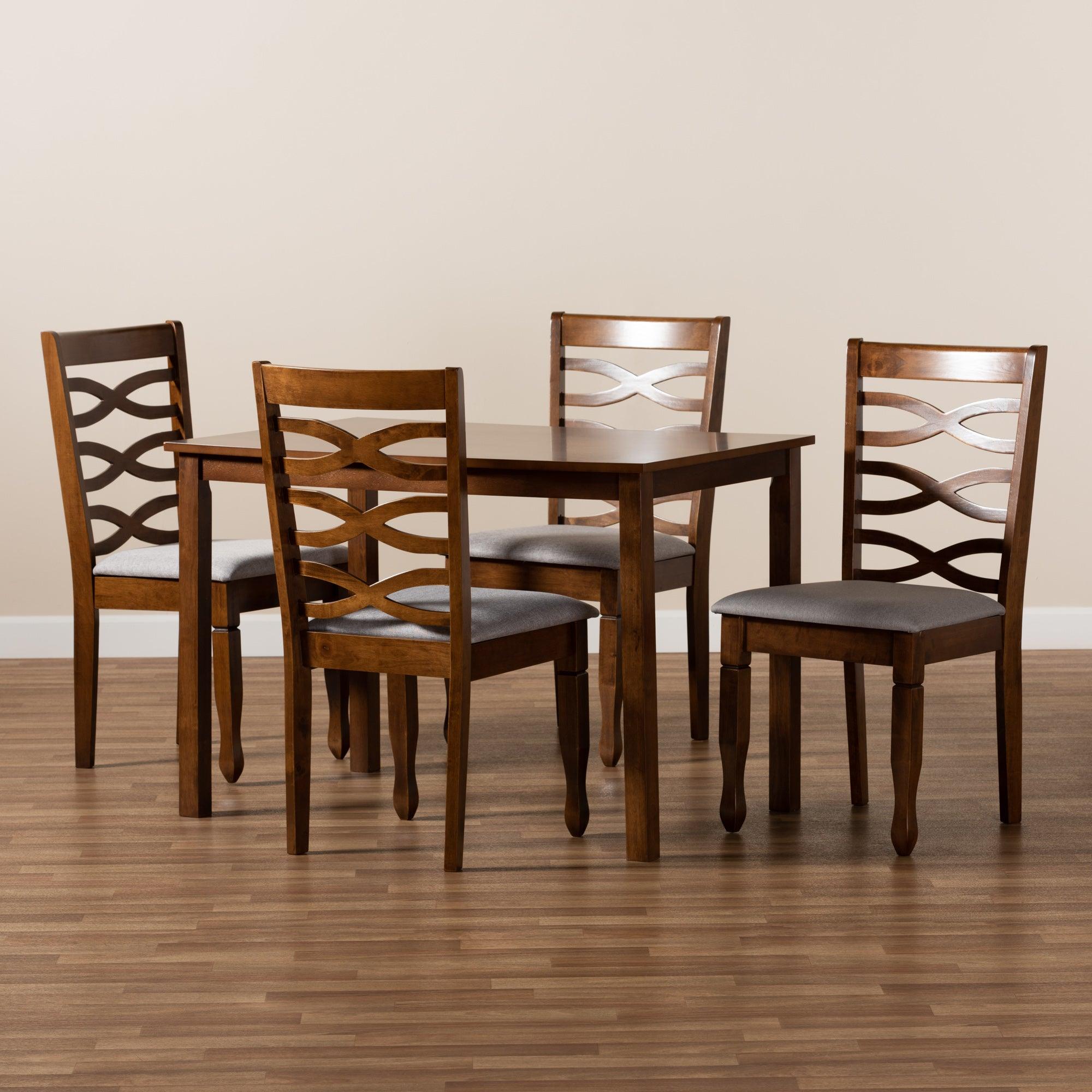 Mirna Modern and Contemporary Fabric Upholstered and Finished Wood 5-Piece Dining Set