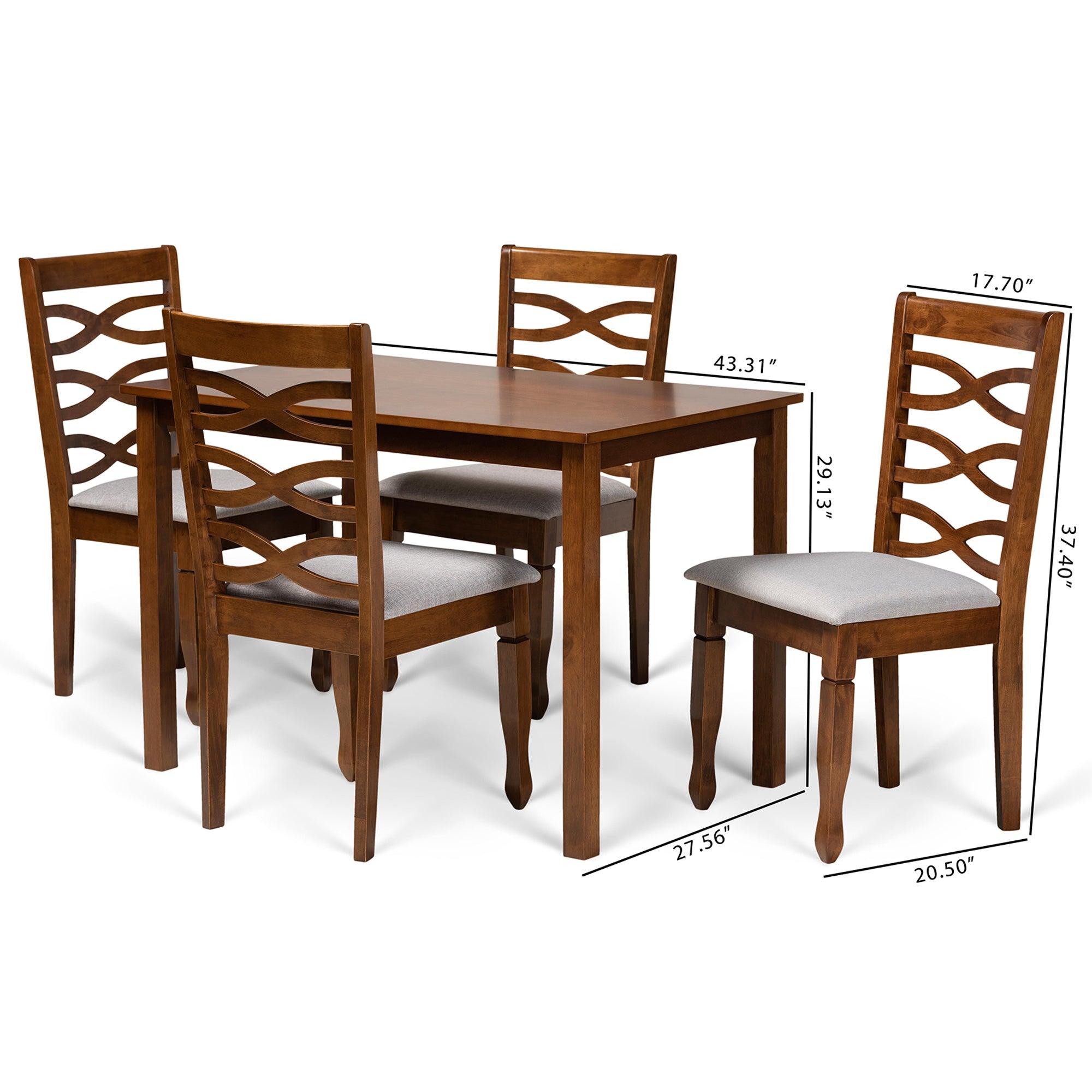 Mirna Modern and Contemporary Fabric Upholstered and Finished Wood 5-Piece Dining Set