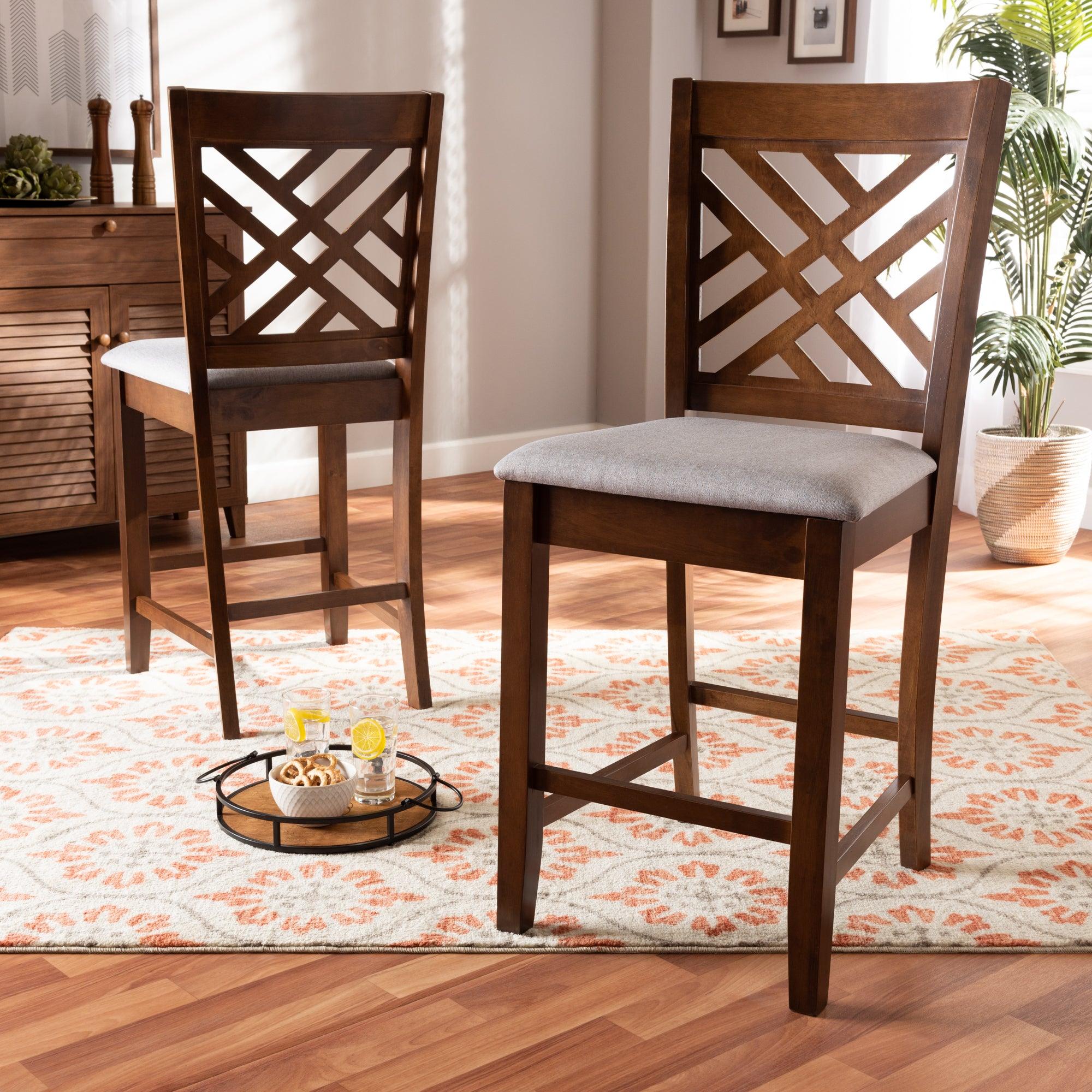 Caron Modern and Contemporary Fabric Upholstered Finished 2-Piece Wood Counter Height Pub Chair Set Set