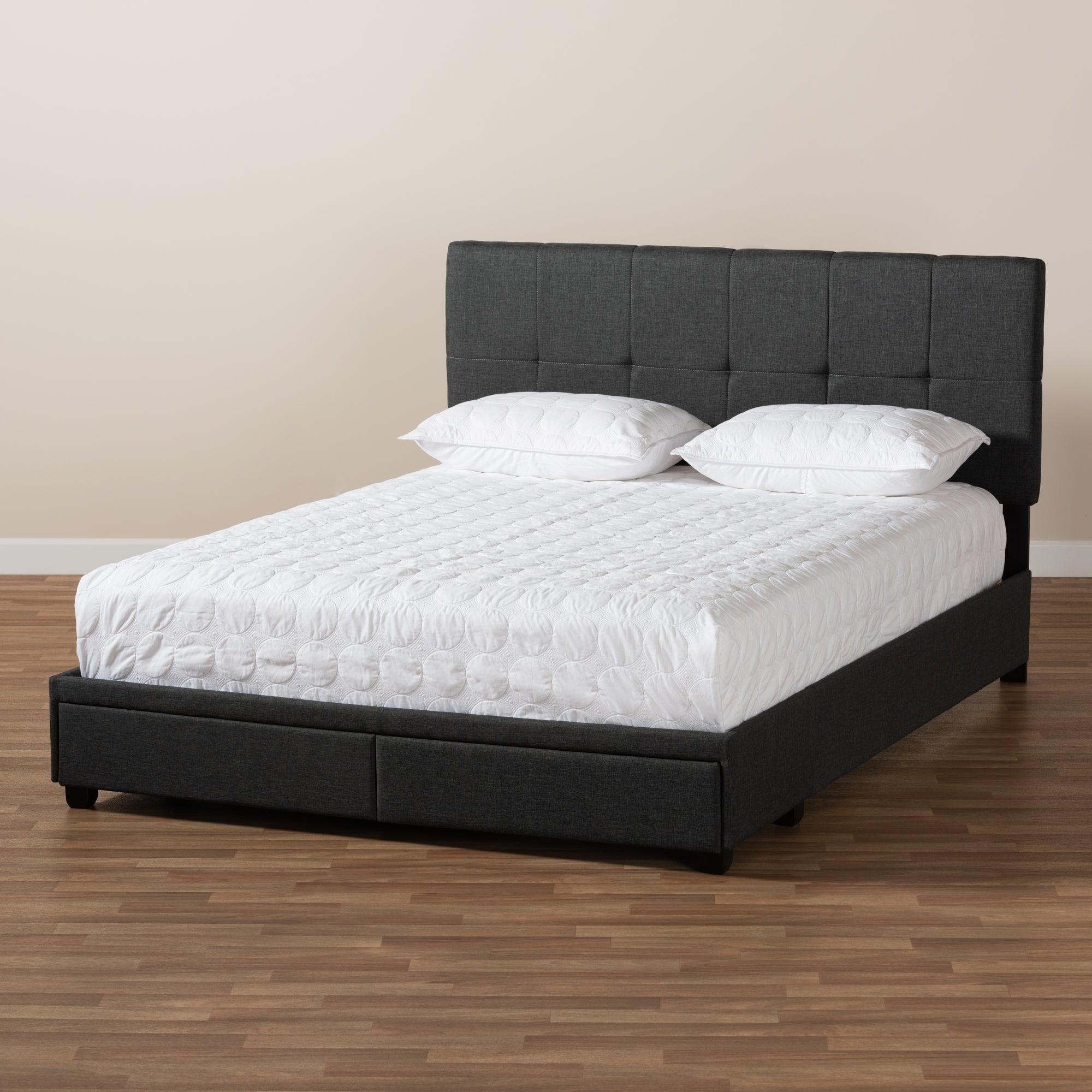Netti Dark Fabric Upholstered 2-Drawer Platform Storage Bed