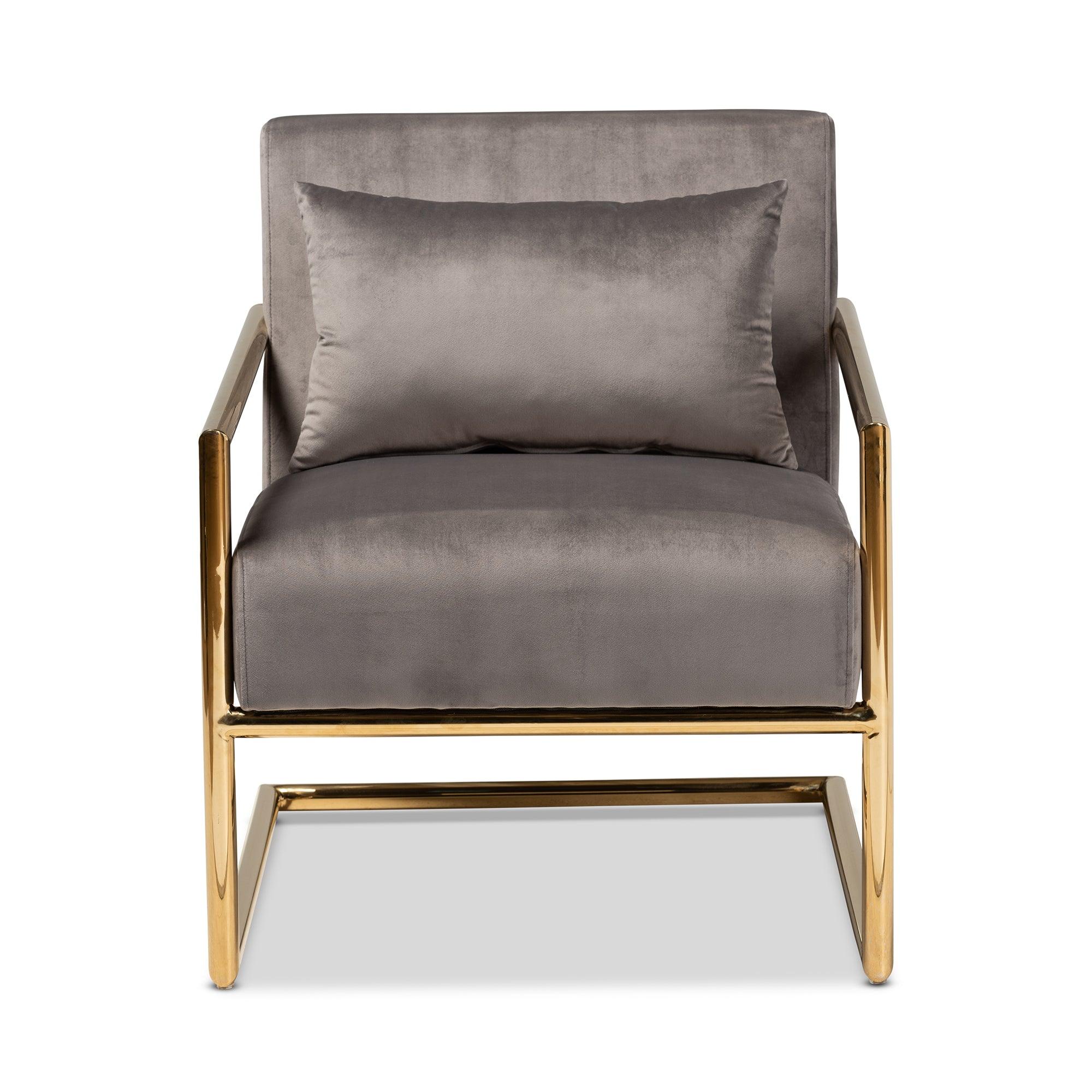 Mira Glam and Luxe Velvet Fabric Upholstered Finished Metal Lounge Chair