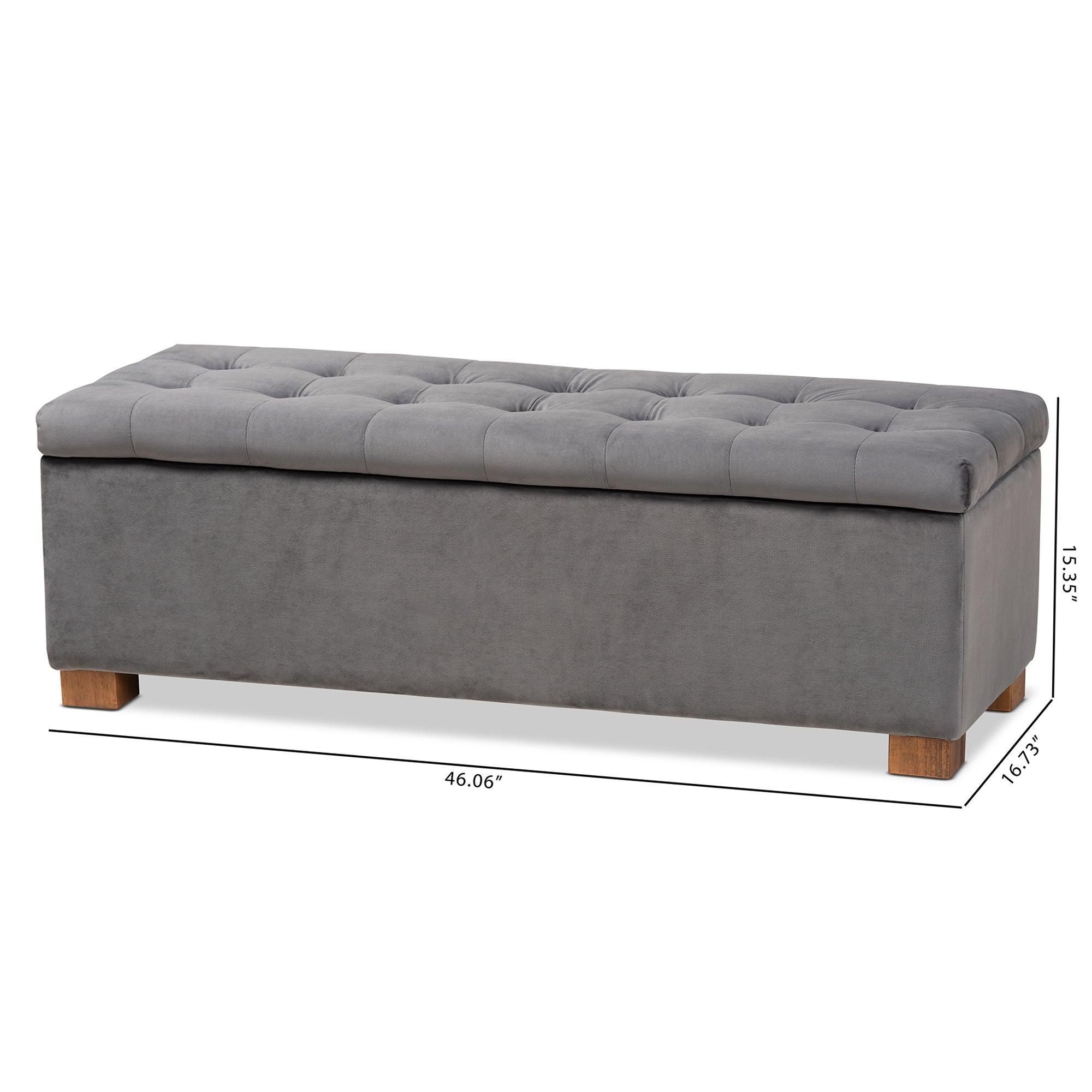 Roanoke Modern and Contemporary Velvet Fabric Upholstered Grid-Tufted Storage Ottoman