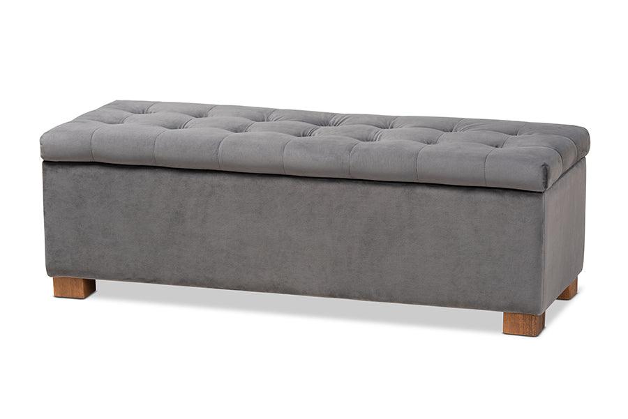 Roanoke Modern and Contemporary Velvet Fabric Upholstered Grid-Tufted Storage Ottoman