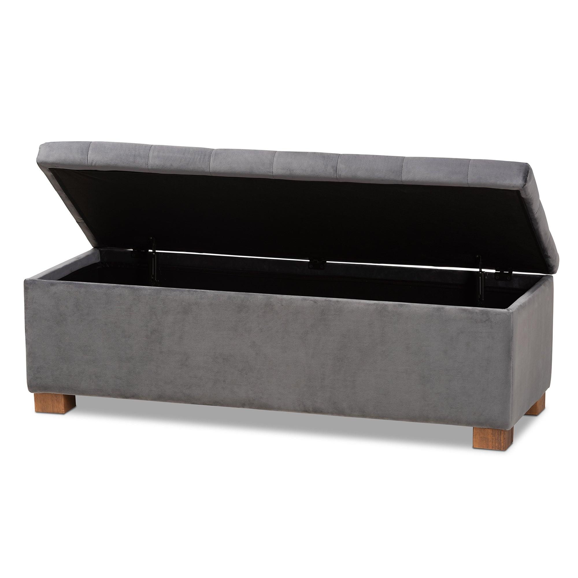 Roanoke Modern and Contemporary Velvet Fabric Upholstered Grid-Tufted Storage Ottoman