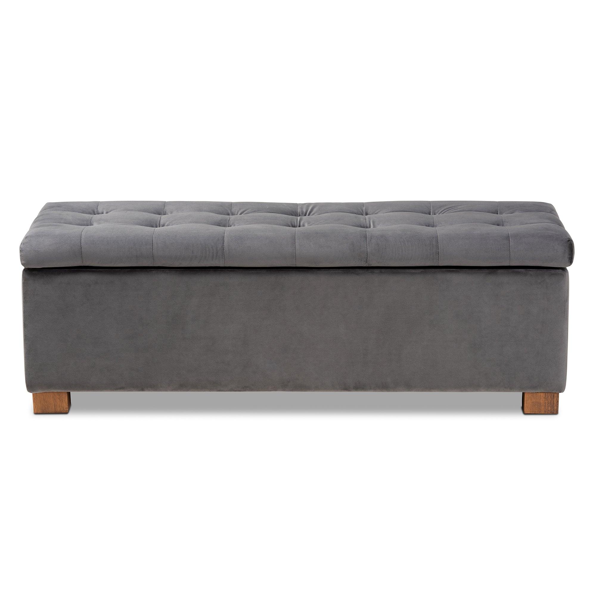 Roanoke Modern and Contemporary Velvet Fabric Upholstered Grid-Tufted Storage Ottoman