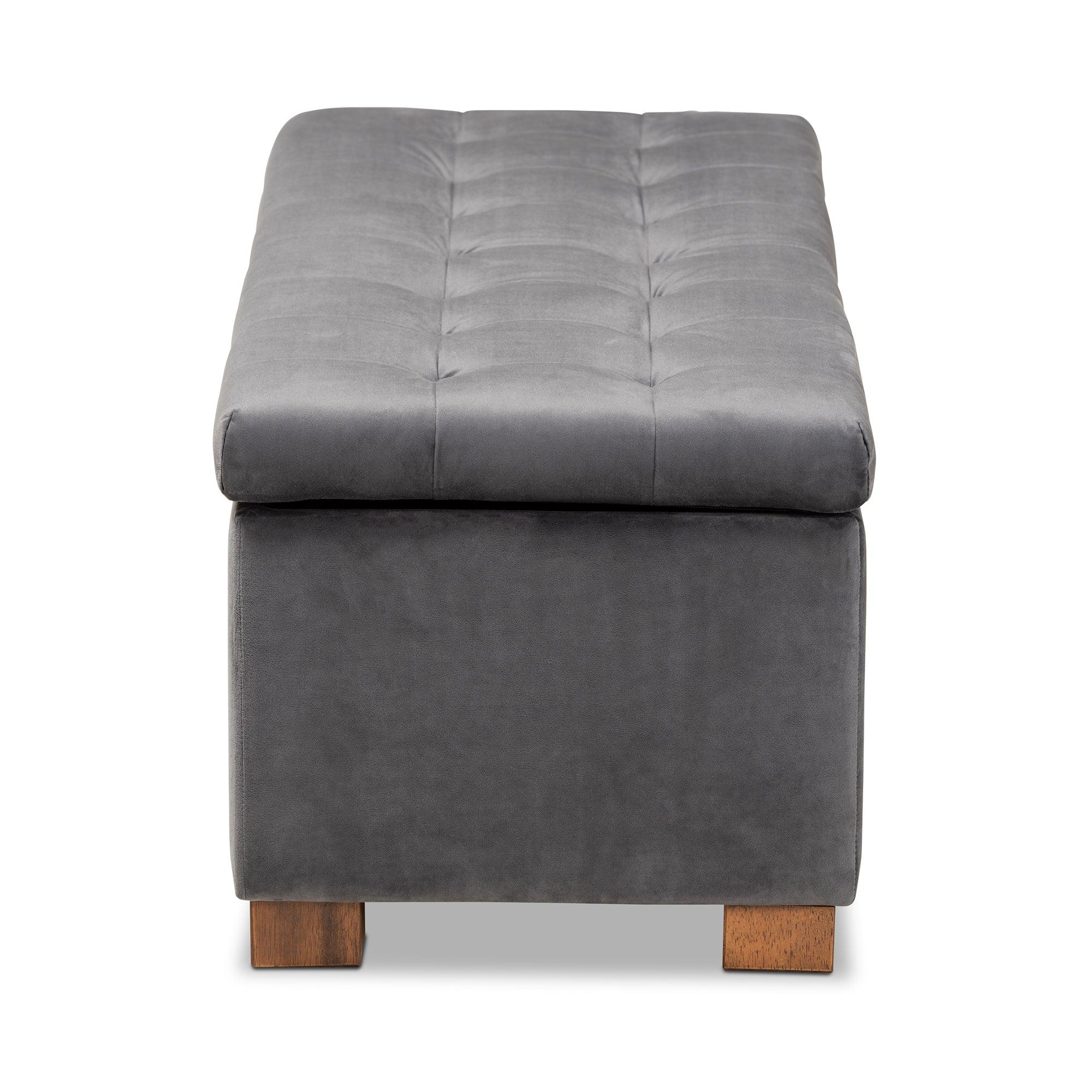 Roanoke Modern and Contemporary Velvet Fabric Upholstered Grid-Tufted Storage Ottoman