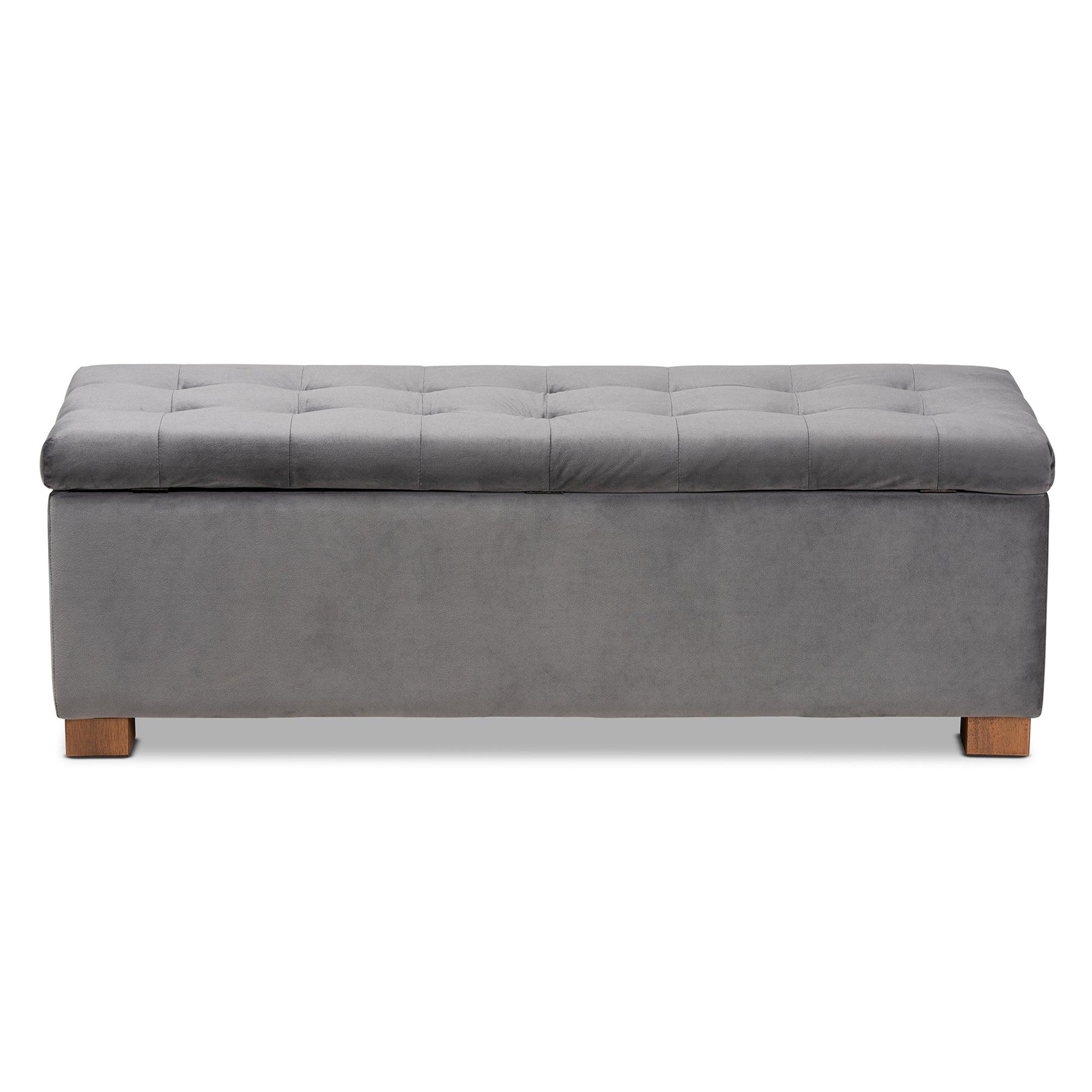 Roanoke Modern and Contemporary Velvet Fabric Upholstered Grid-Tufted Storage Ottoman