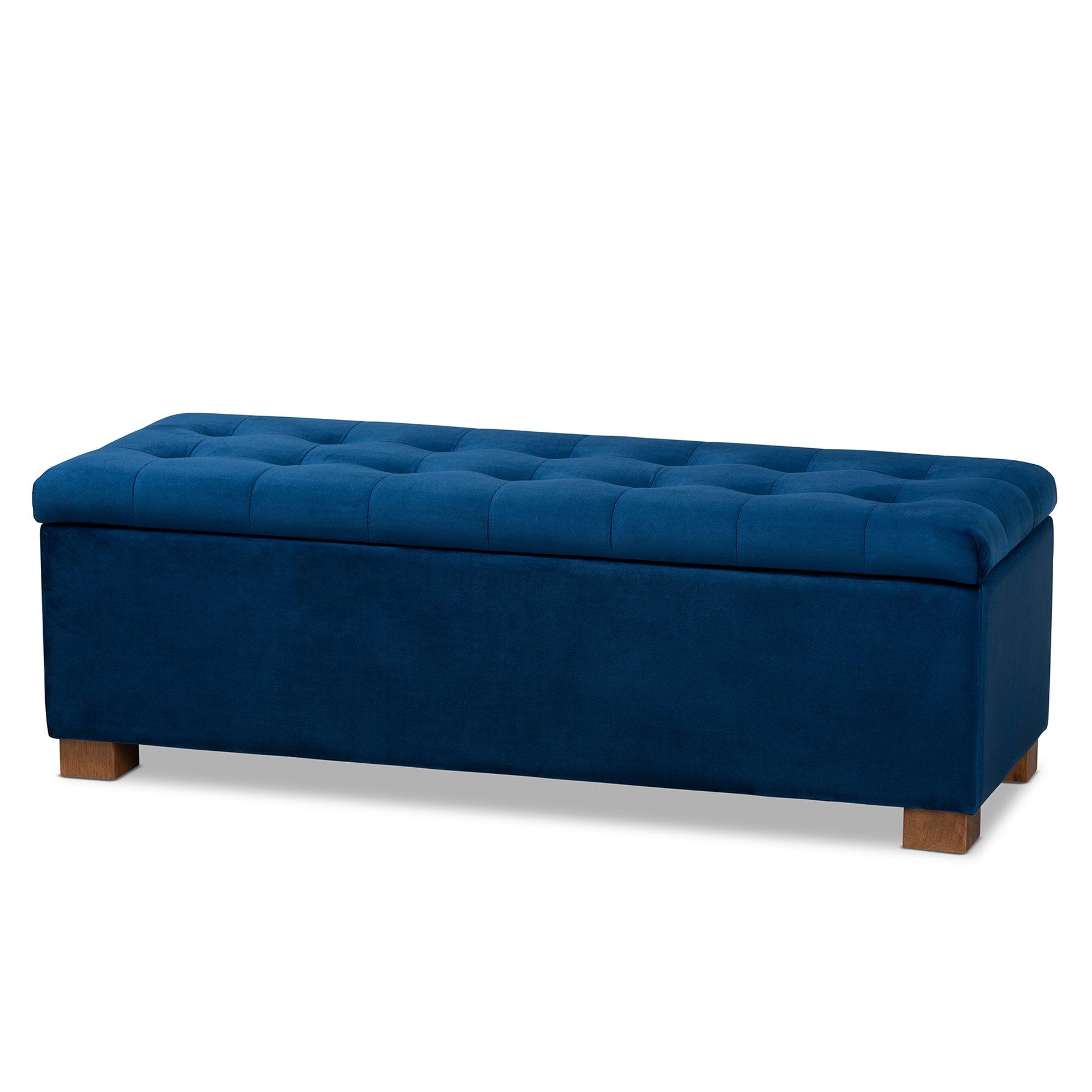 Roanoke Modern and Contemporary Velvet Fabric Upholstered Grid-Tufted Storage Ottoman