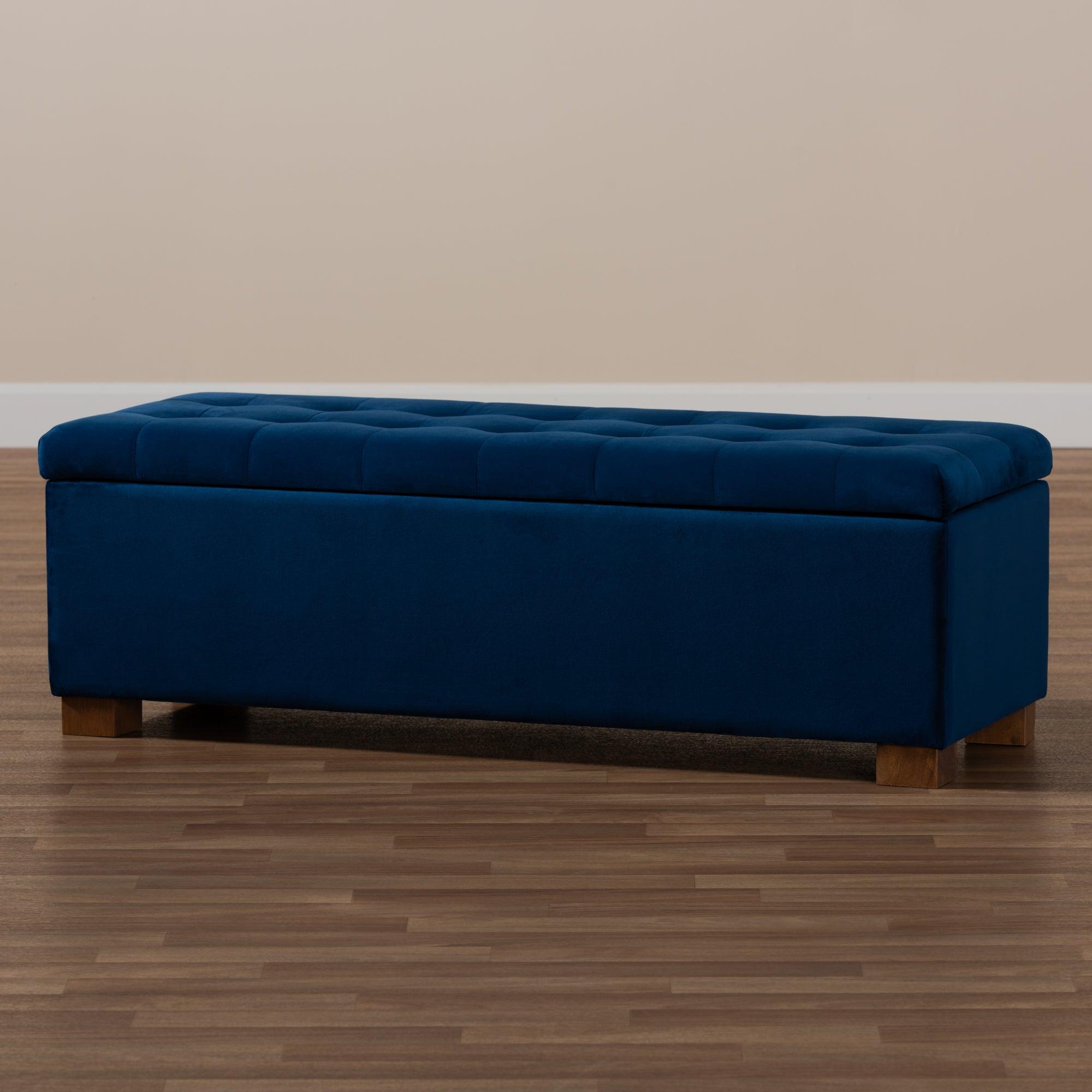 Roanoke Modern and Contemporary Velvet Fabric Upholstered Grid-Tufted Storage Ottoman