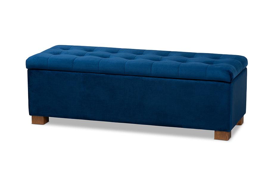 Roanoke Modern and Contemporary Velvet Fabric Upholstered Grid-Tufted Storage Ottoman