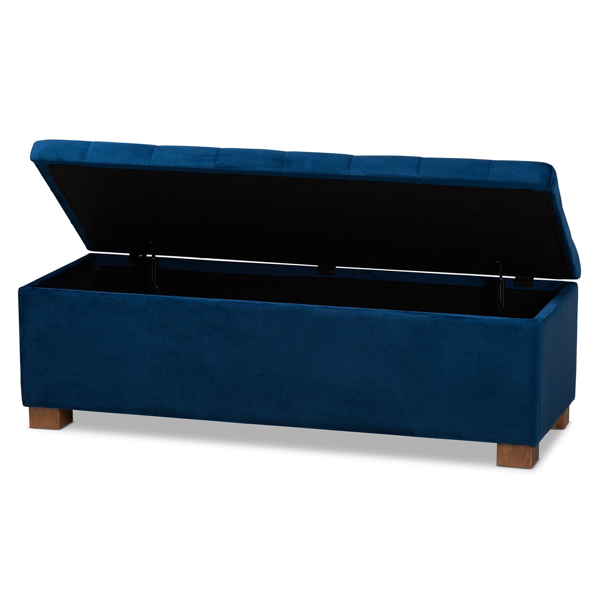 Roanoke Modern and Contemporary Velvet Fabric Upholstered Grid-Tufted Storage Ottoman
