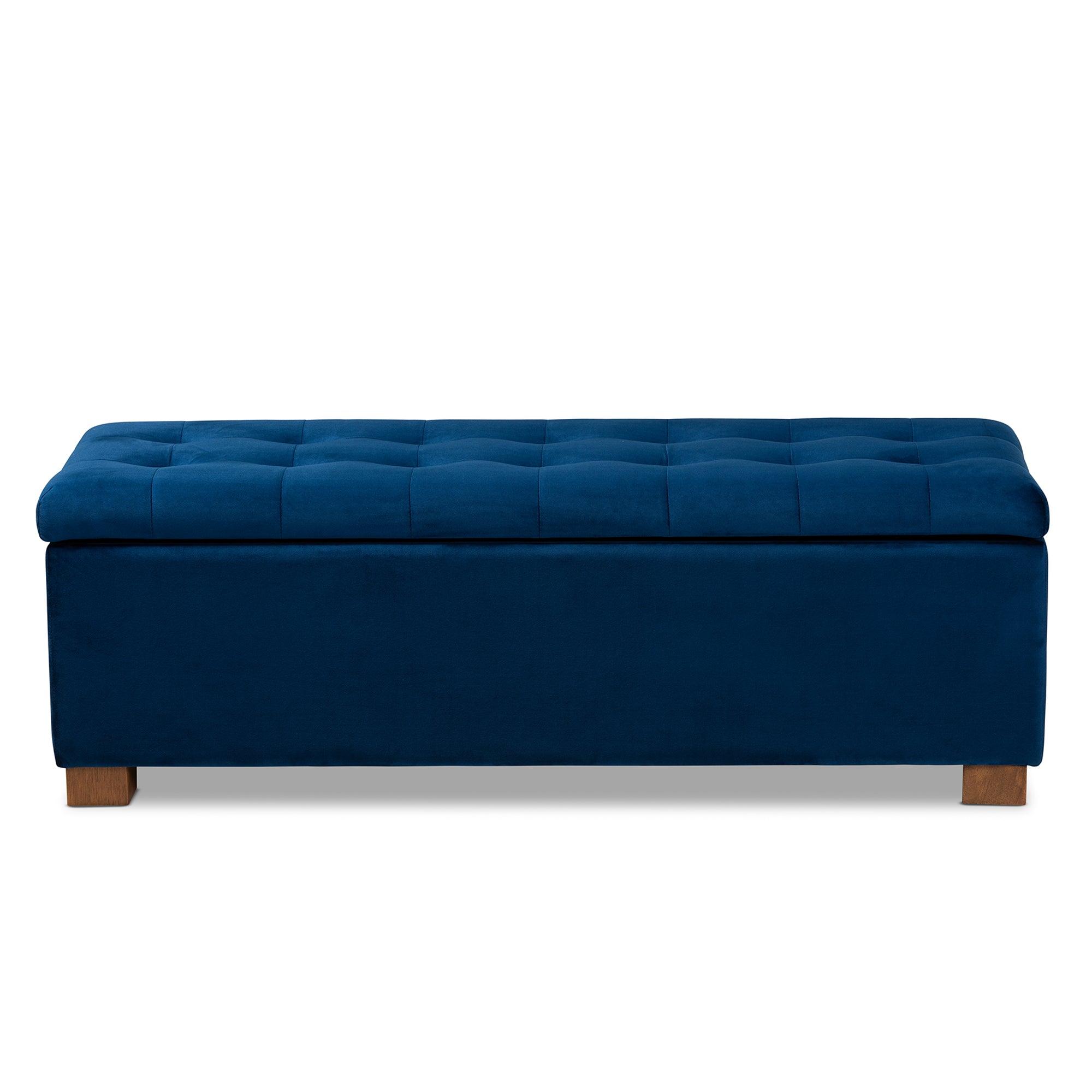 Roanoke Modern and Contemporary Velvet Fabric Upholstered Grid-Tufted Storage Ottoman