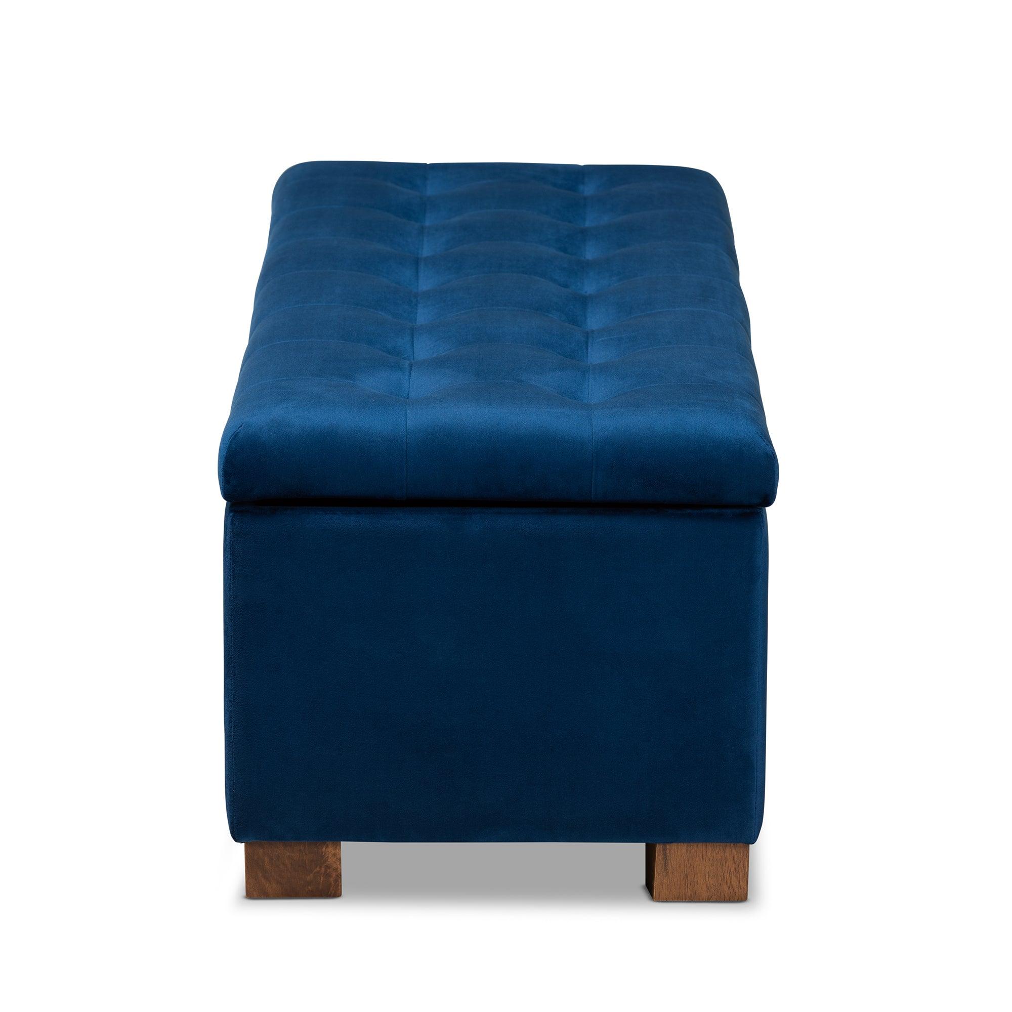 Roanoke Modern and Contemporary Velvet Fabric Upholstered Grid-Tufted Storage Ottoman