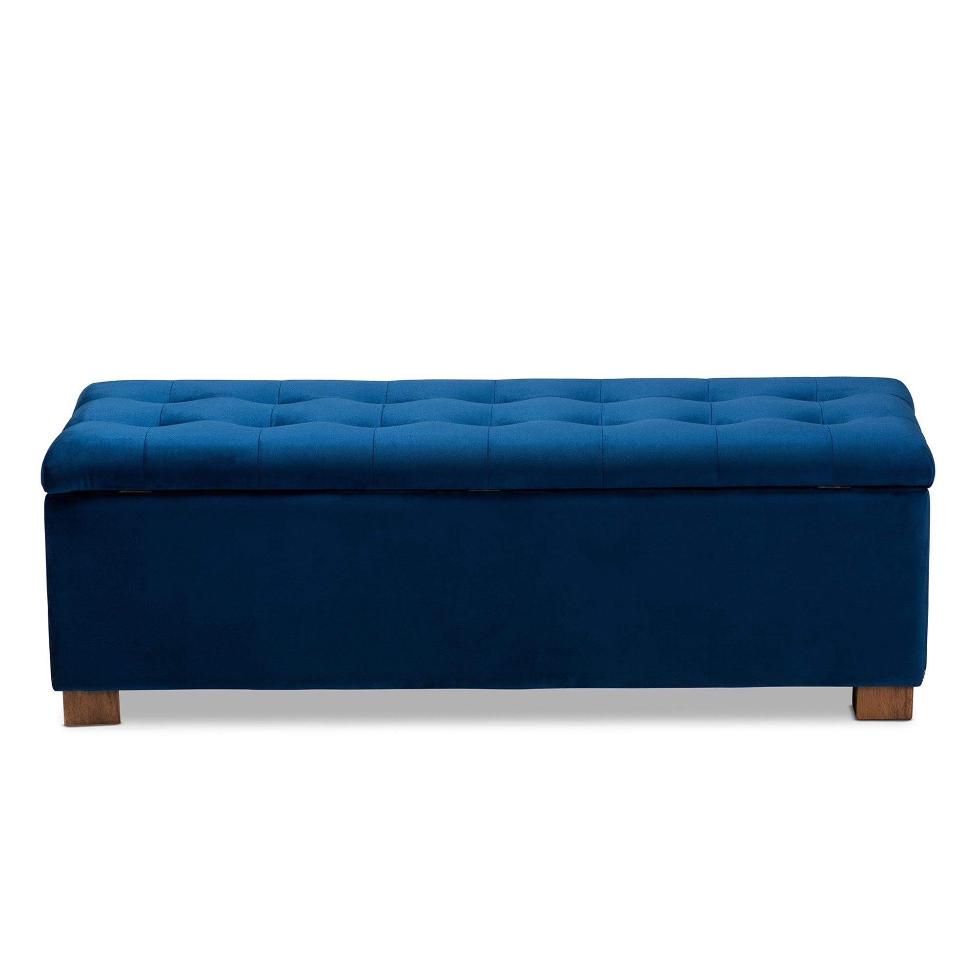 Roanoke Modern and Contemporary Velvet Fabric Upholstered Grid-Tufted Storage Ottoman