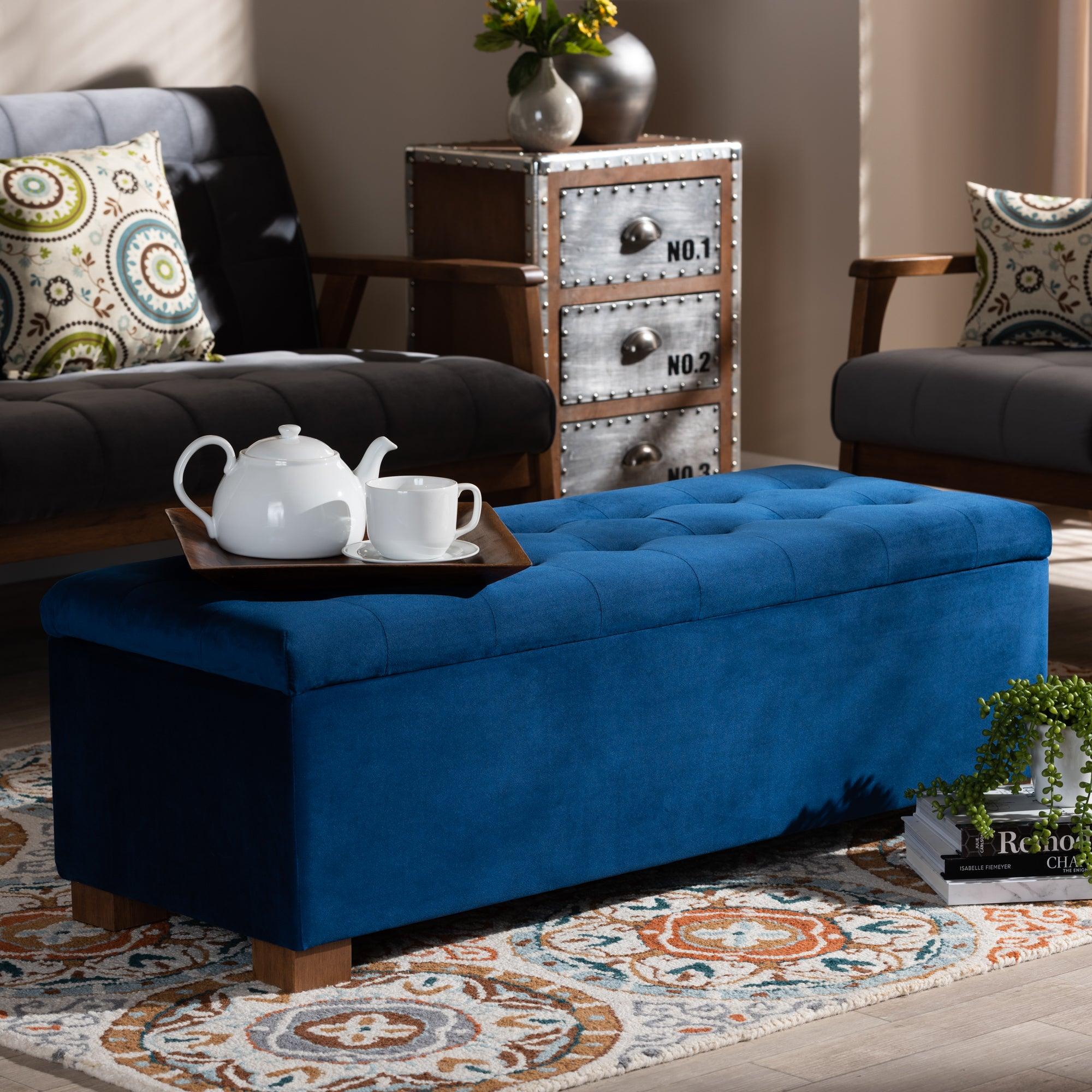 Roanoke Modern and Contemporary Velvet Fabric Upholstered Grid-Tufted Storage Ottoman