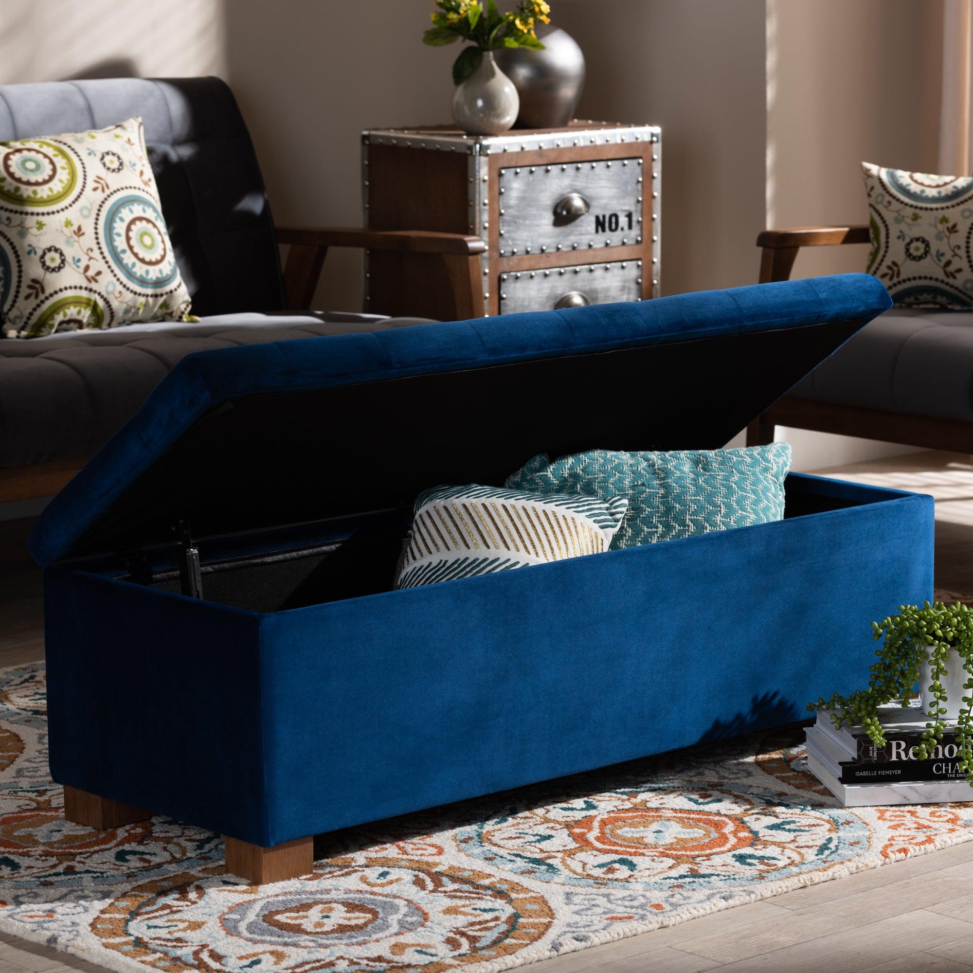 Roanoke Modern and Contemporary Velvet Fabric Upholstered Grid-Tufted Storage Ottoman