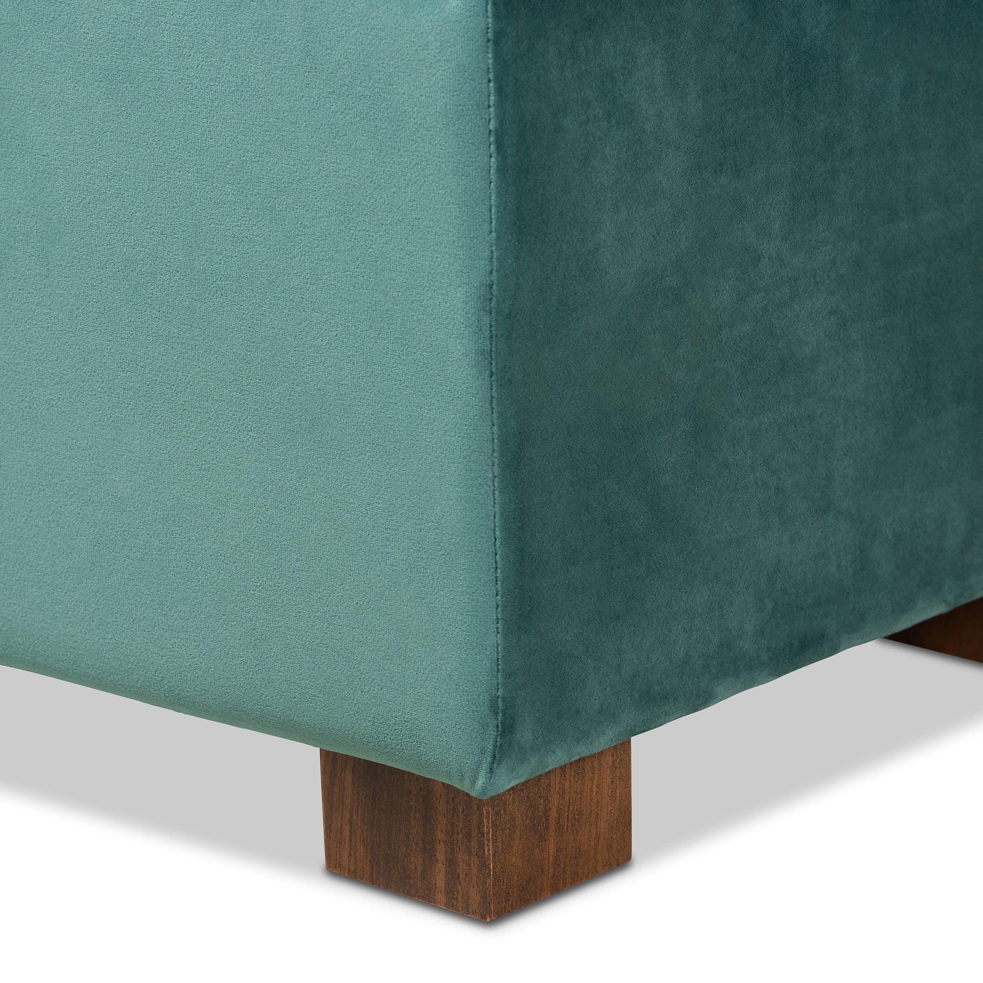 Roanoke Modern and Contemporary Teal Velvet Fabric Upholstered Grid-Tufted Storage Ottoman