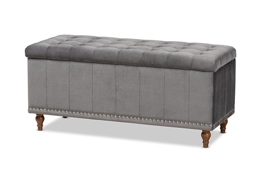 Kaylee Modern and Contemporary Velvet Fabric Upholstered Button-Tufted Storage Ottoman