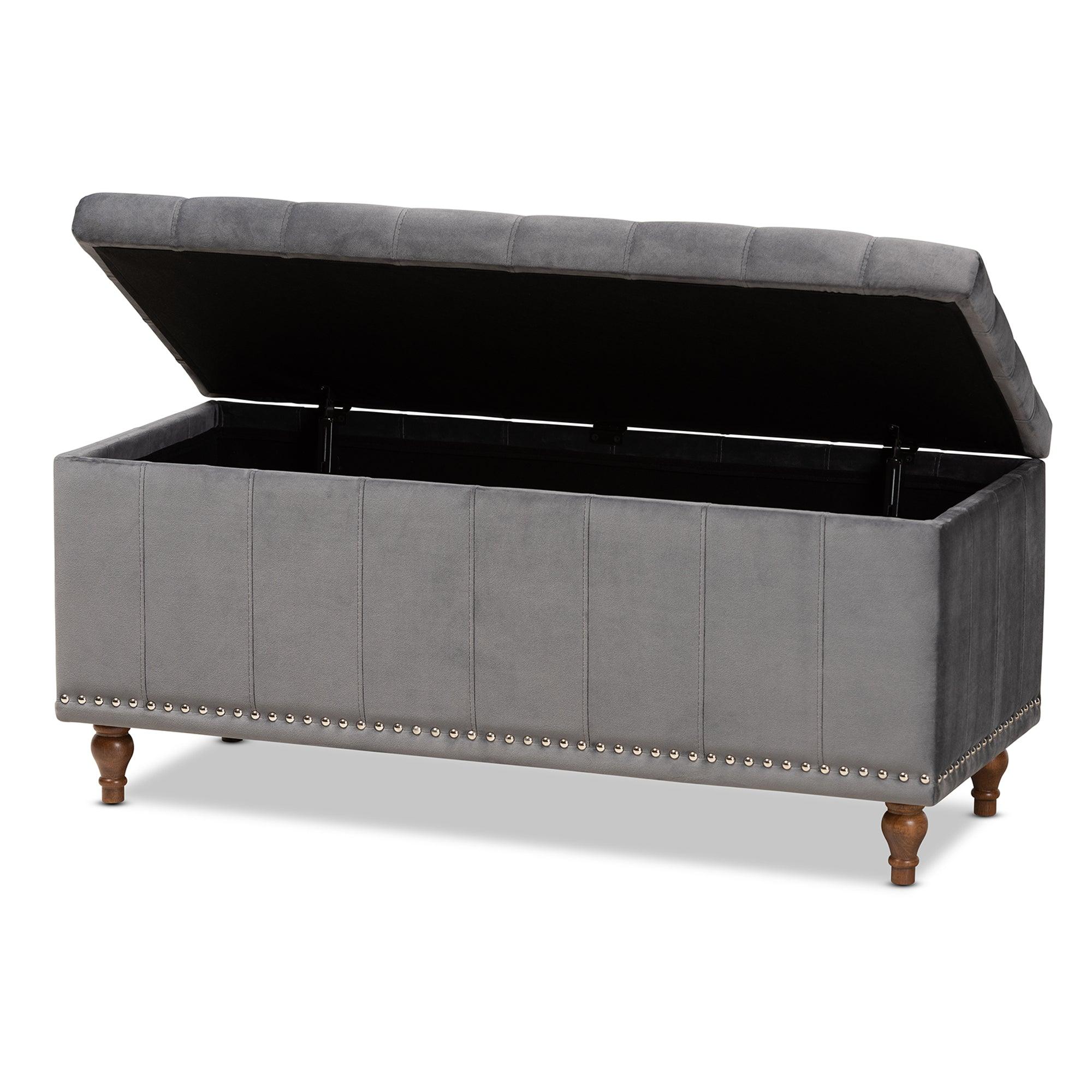 Kaylee Modern and Contemporary Velvet Fabric Upholstered Button-Tufted Storage Ottoman