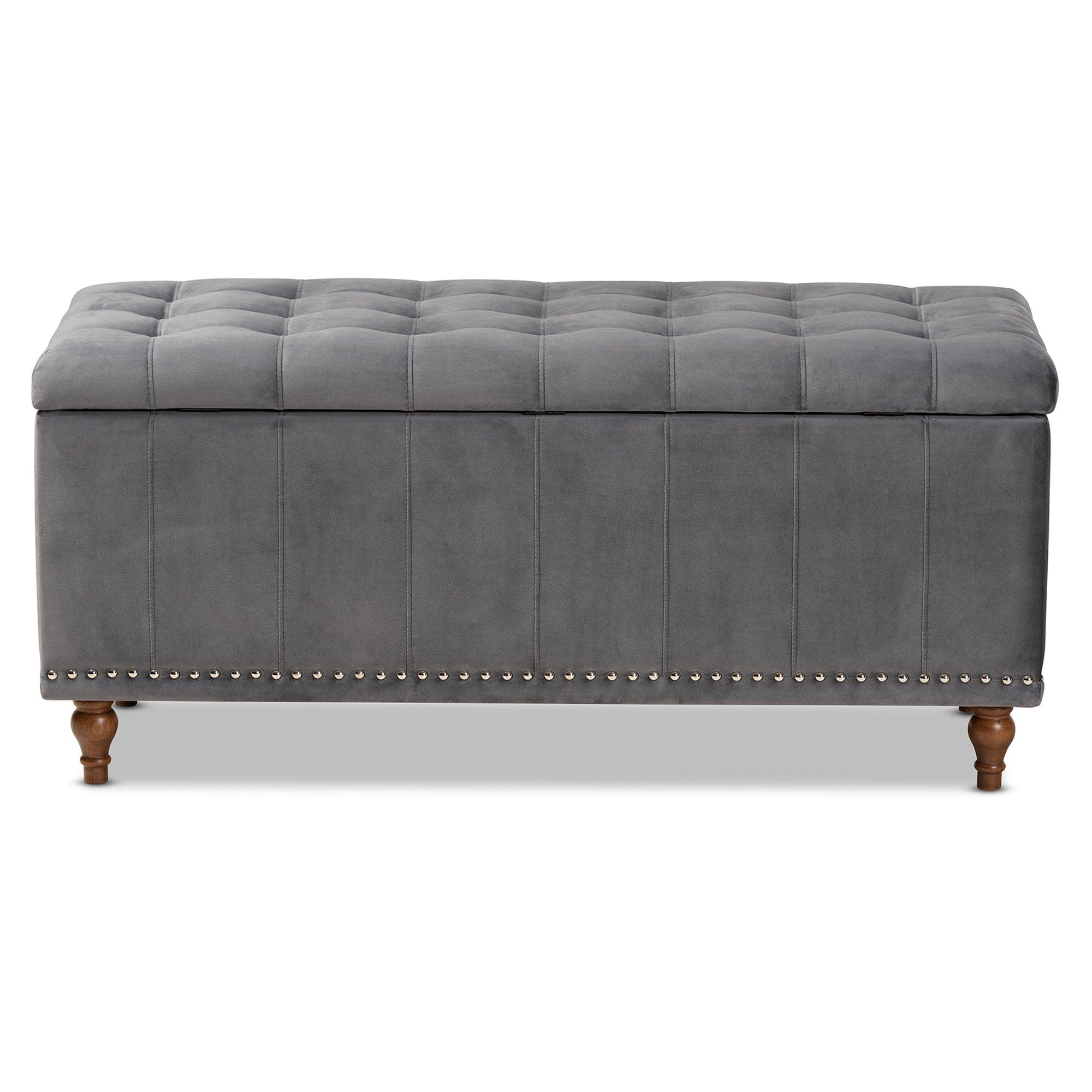 Kaylee Modern and Contemporary Velvet Fabric Upholstered Button-Tufted Storage Ottoman