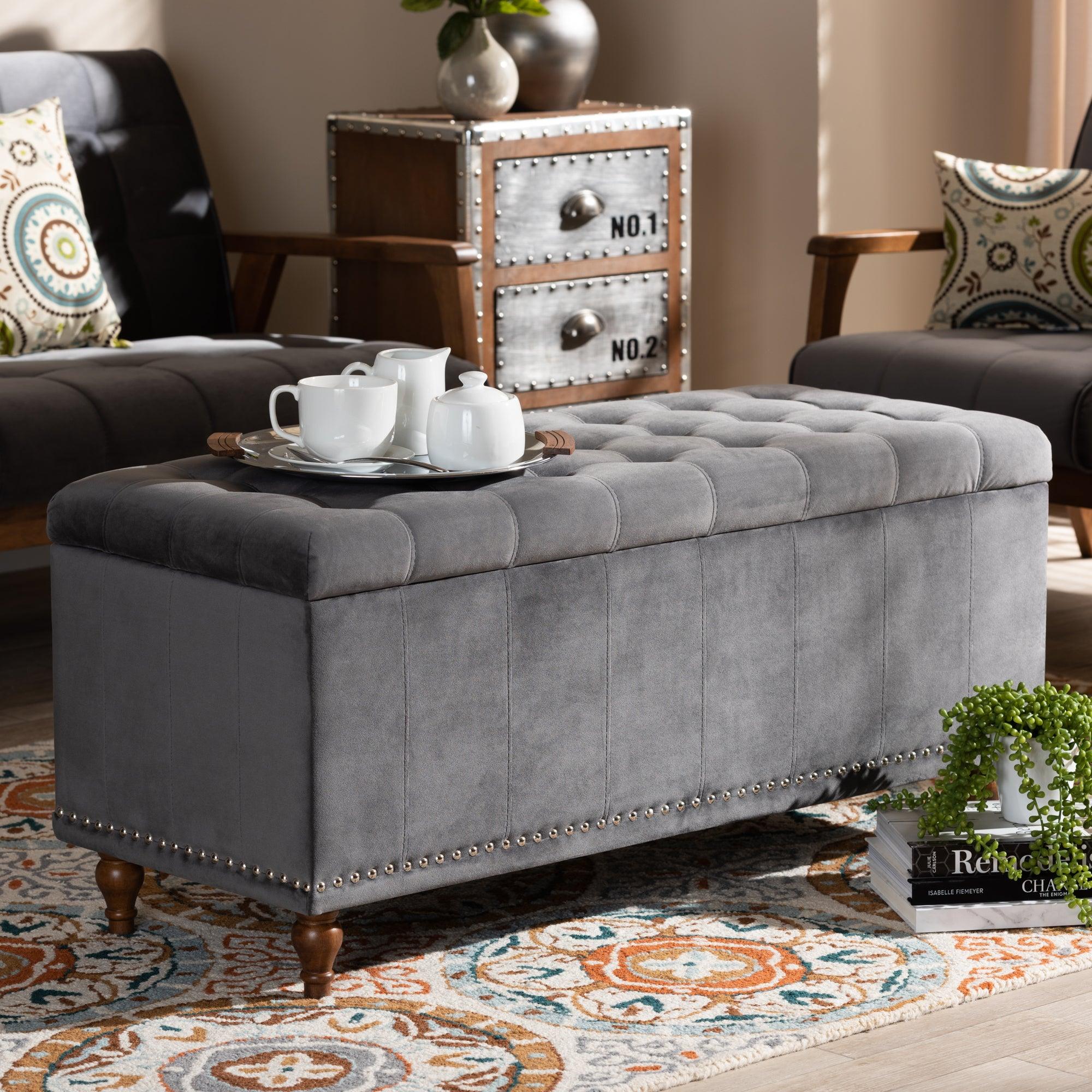 Kaylee Modern and Contemporary Velvet Fabric Upholstered Button-Tufted Storage Ottoman