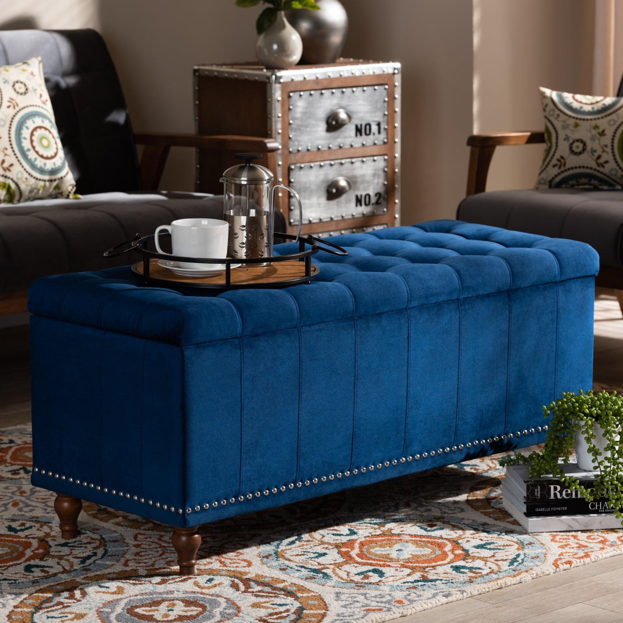 Kaylee Modern and Contemporary Velvet Fabric Upholstered Button-Tufted Storage Ottoman