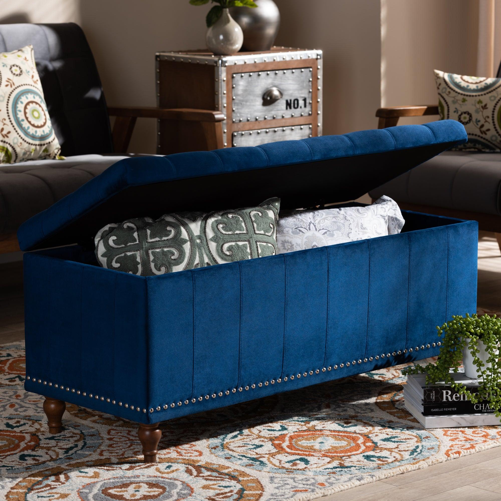 Kaylee Modern and Contemporary Velvet Fabric Upholstered Button-Tufted Storage Ottoman