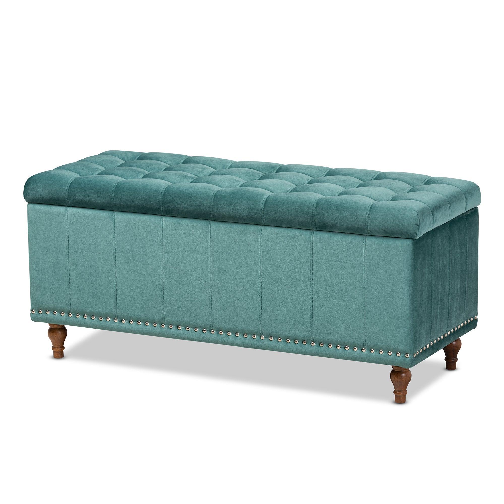 Kaylee Modern and Contemporary Teal Velvet Fabric Upholstered Button-Tufted Storage Ottoman