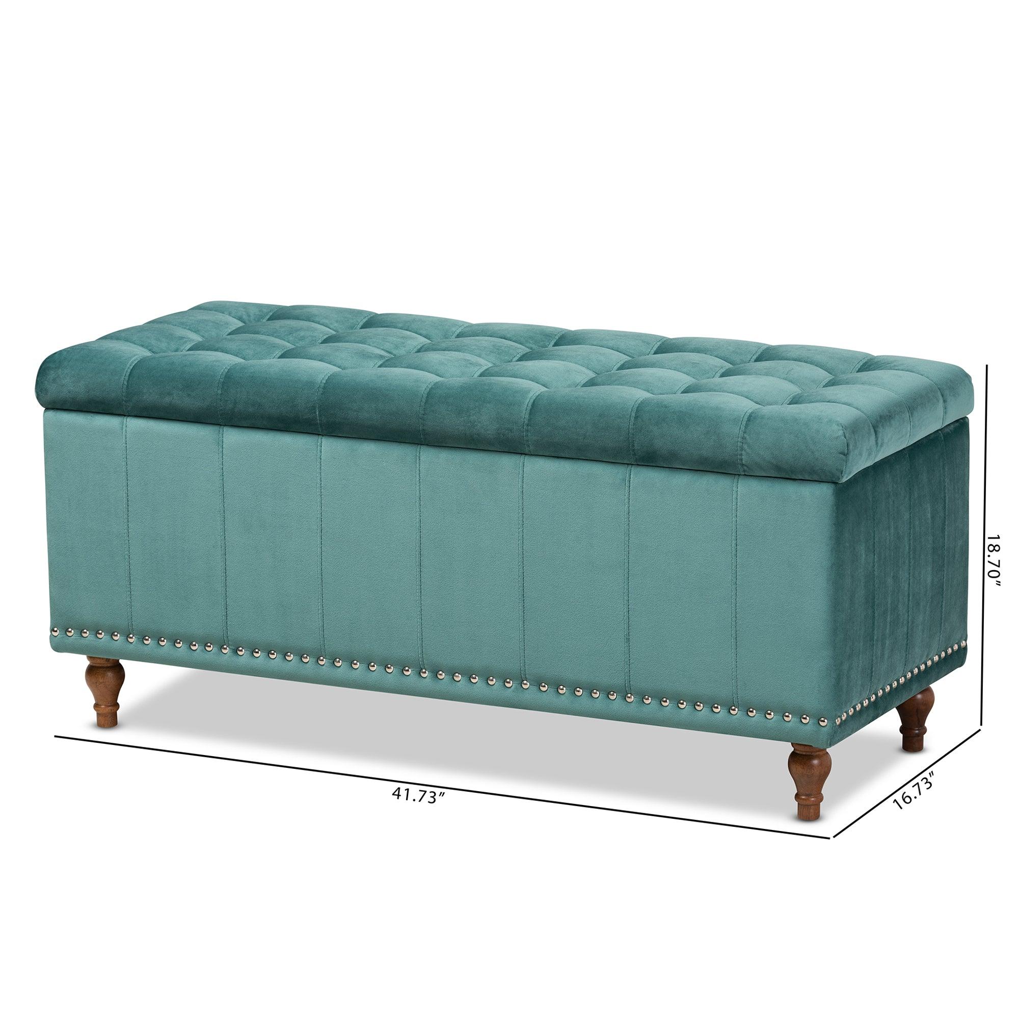 Kaylee Modern and Contemporary Teal Velvet Fabric Upholstered Button-Tufted Storage Ottoman