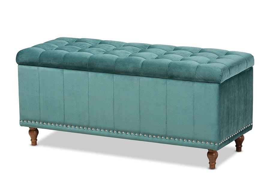 Kaylee Modern and Contemporary Teal Velvet Fabric Upholstered Button-Tufted Storage Ottoman