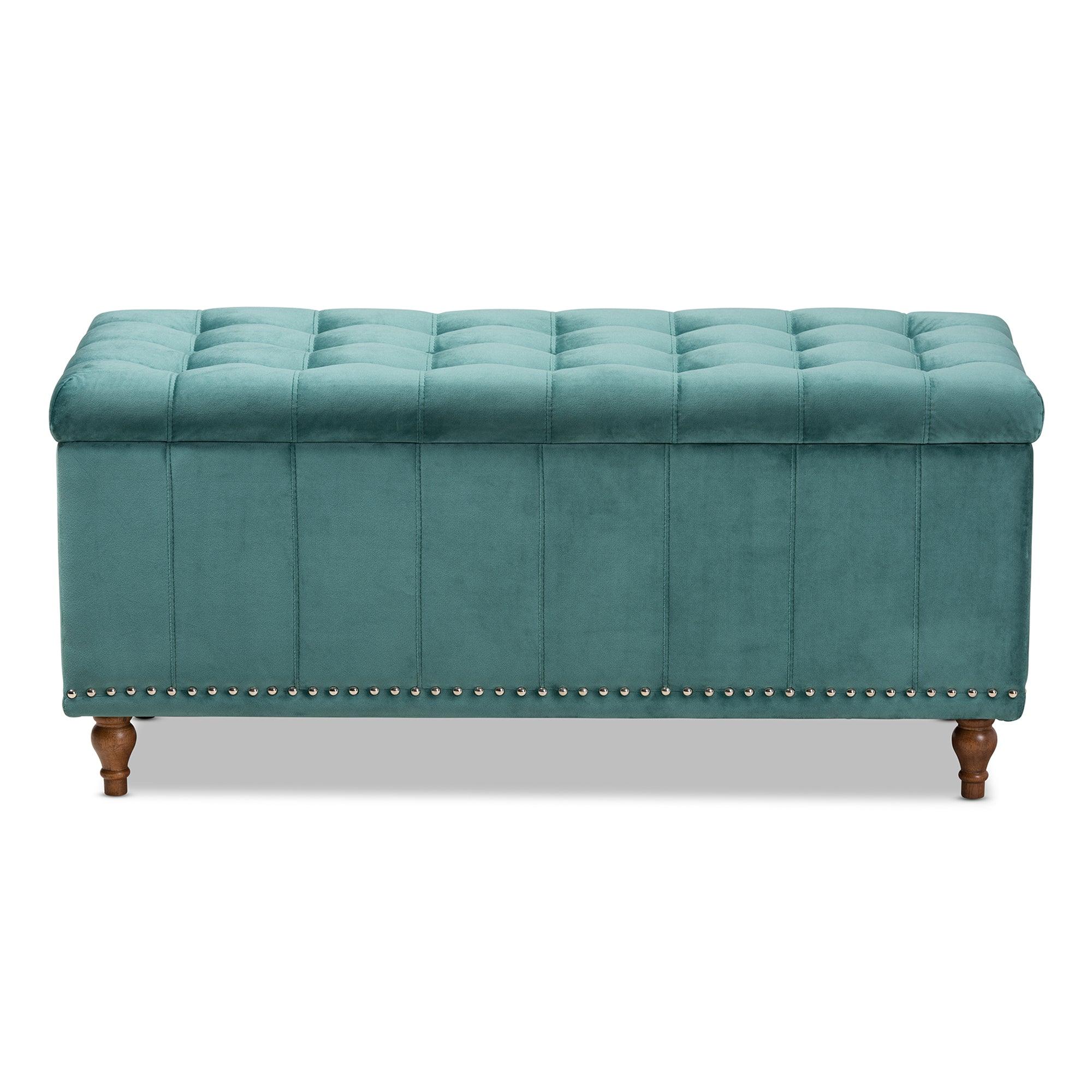 Kaylee Modern and Contemporary Teal Velvet Fabric Upholstered Button-Tufted Storage Ottoman