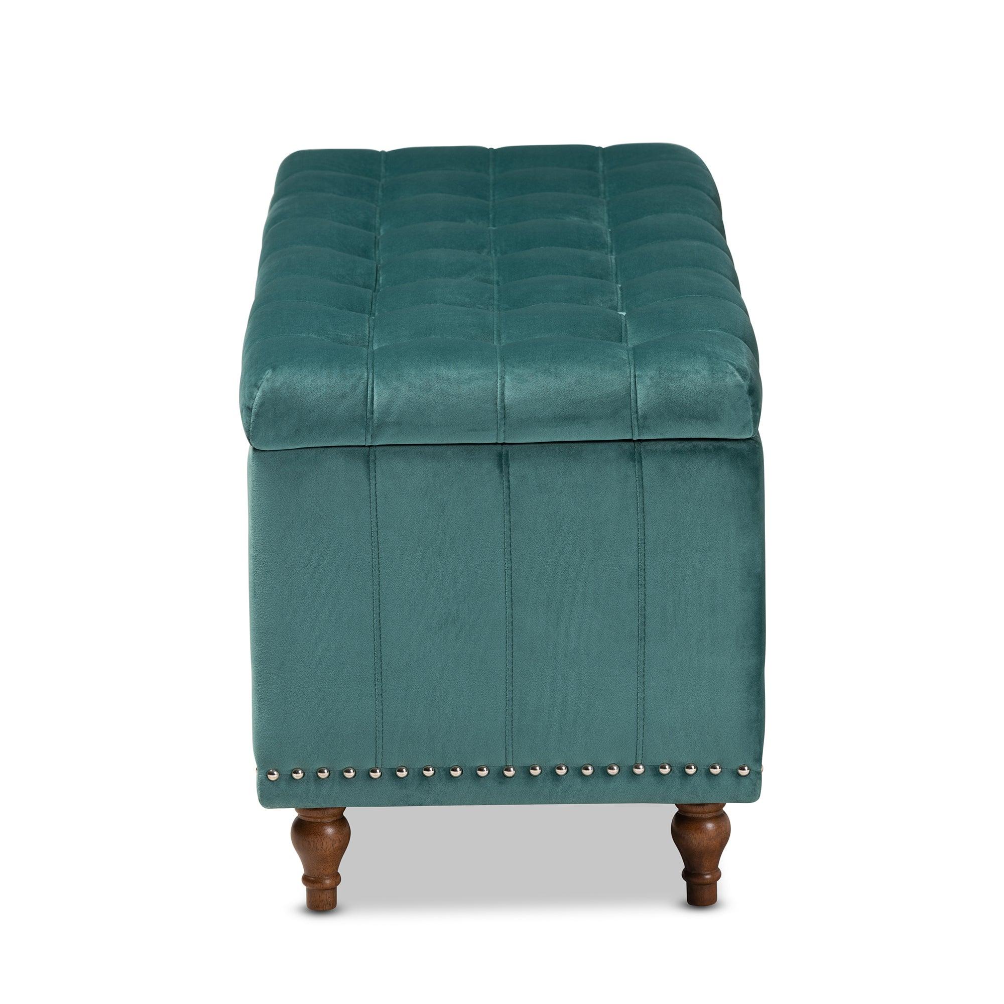Kaylee Modern and Contemporary Teal Velvet Fabric Upholstered Button-Tufted Storage Ottoman