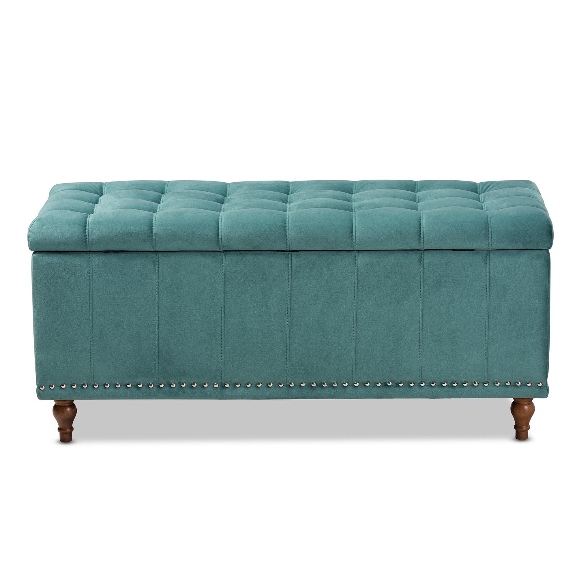 Kaylee Modern and Contemporary Teal Velvet Fabric Upholstered Button-Tufted Storage Ottoman