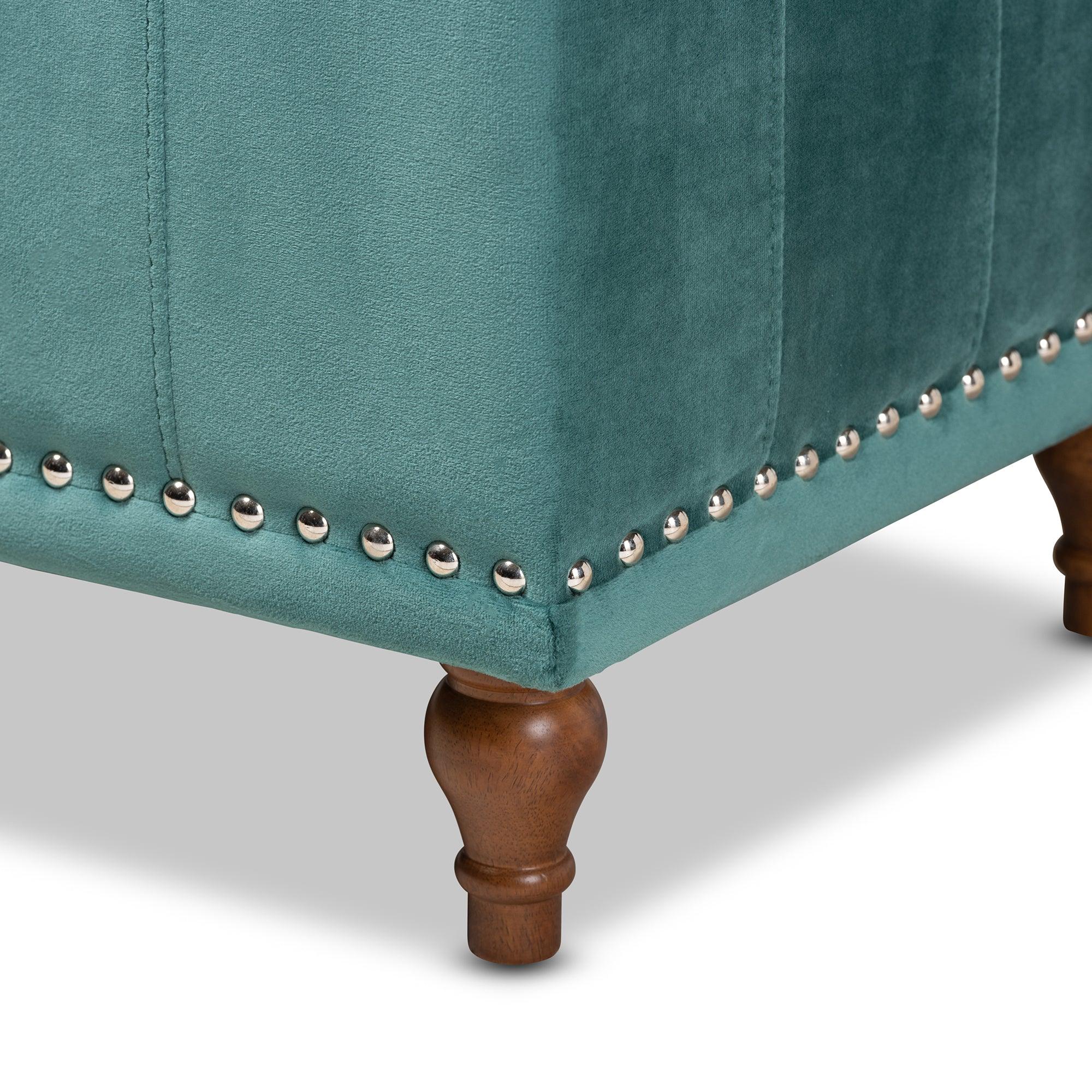 Kaylee Modern and Contemporary Teal Velvet Fabric Upholstered Button-Tufted Storage Ottoman