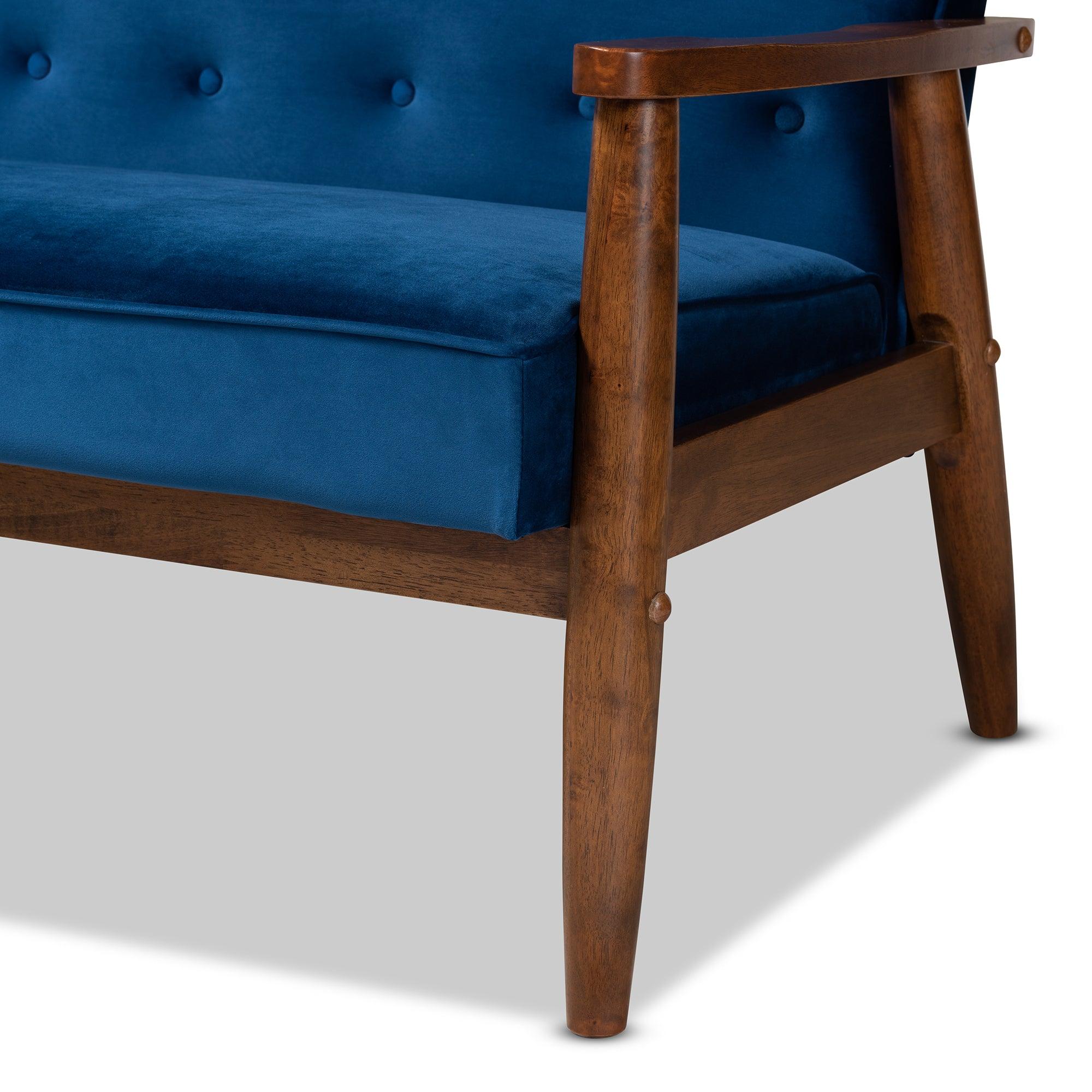 Sorrento Mid-century Modern Velvet Fabric Upholstered Finished Wooden 3-seater Sofa