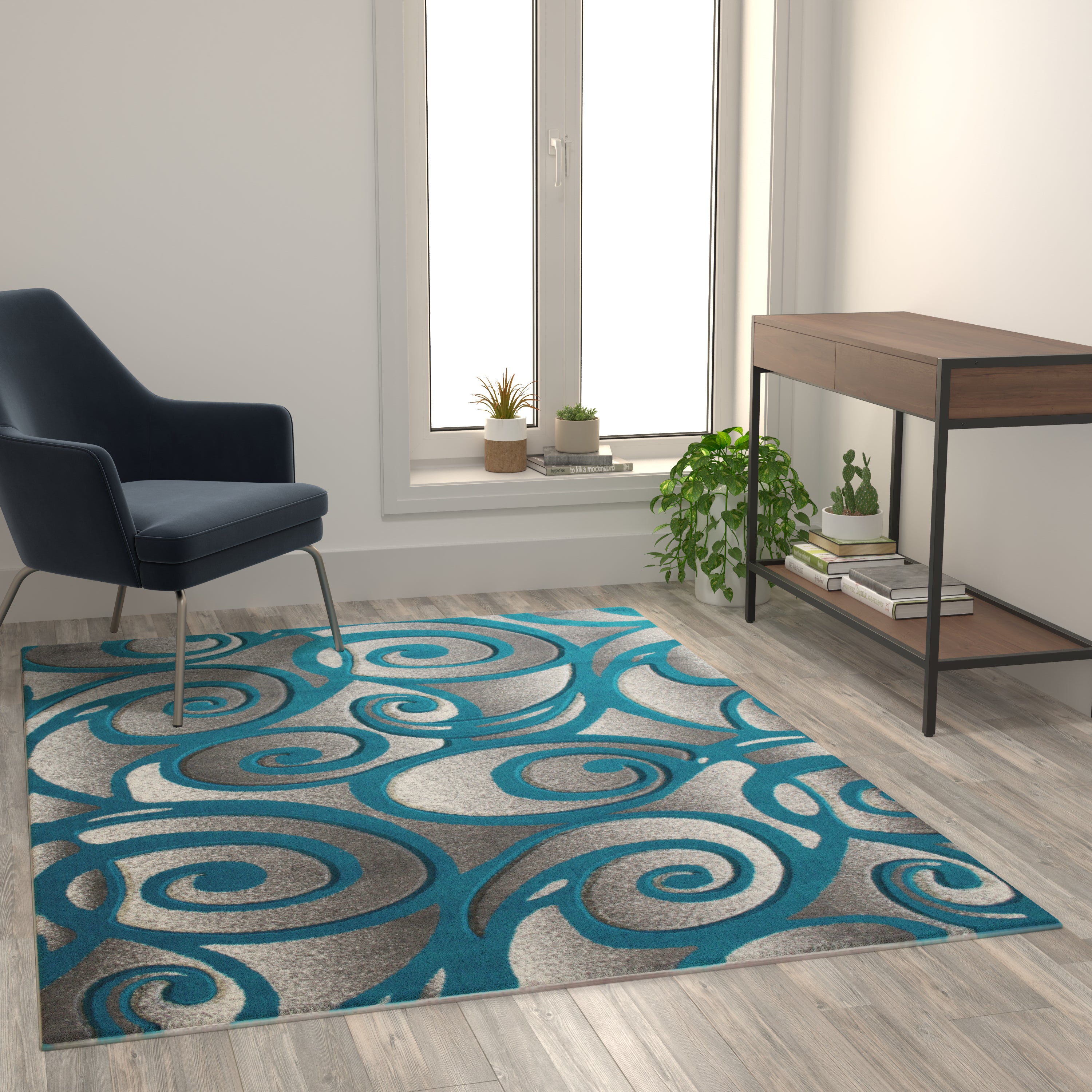 Willow Collection Modern High-Low Pile Swirled Area Rug - Olefin Accent Rug - Entryway, Bedroom, Living Room-Area Rug-Flash Furniture-Wall2Wall Furnishings