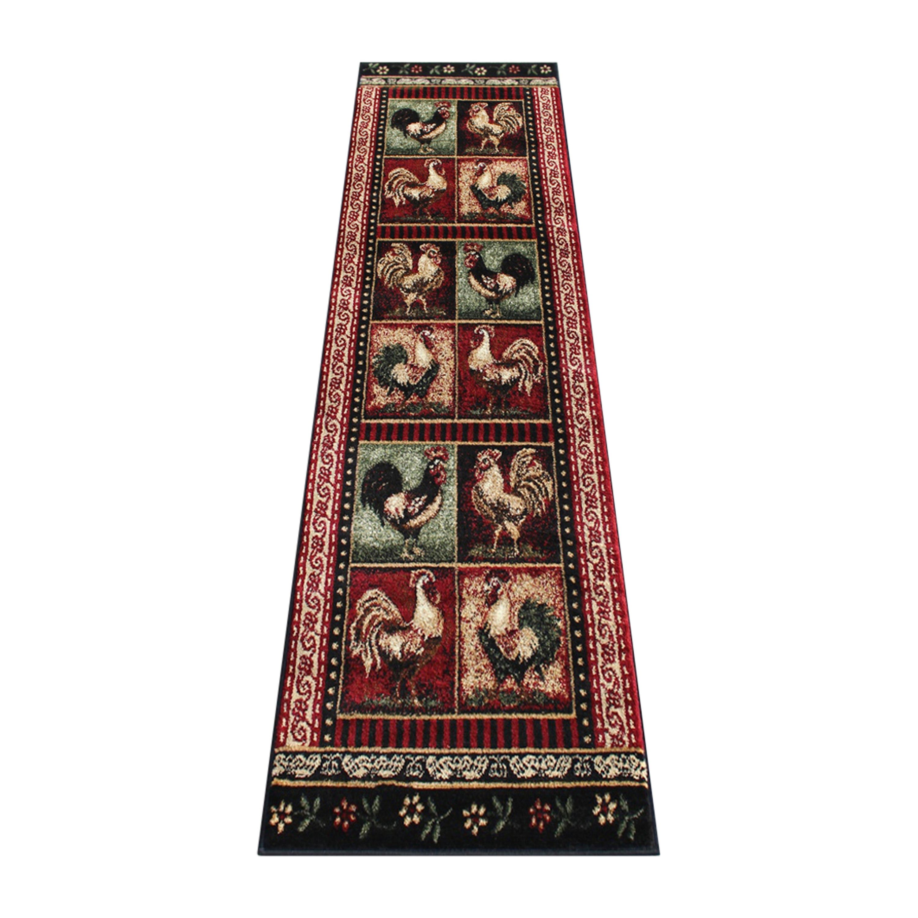 Gallus Collection Rooster Themed Olefin Area Rug with Jute Backing for Kitchen, Living Room, Bedroom