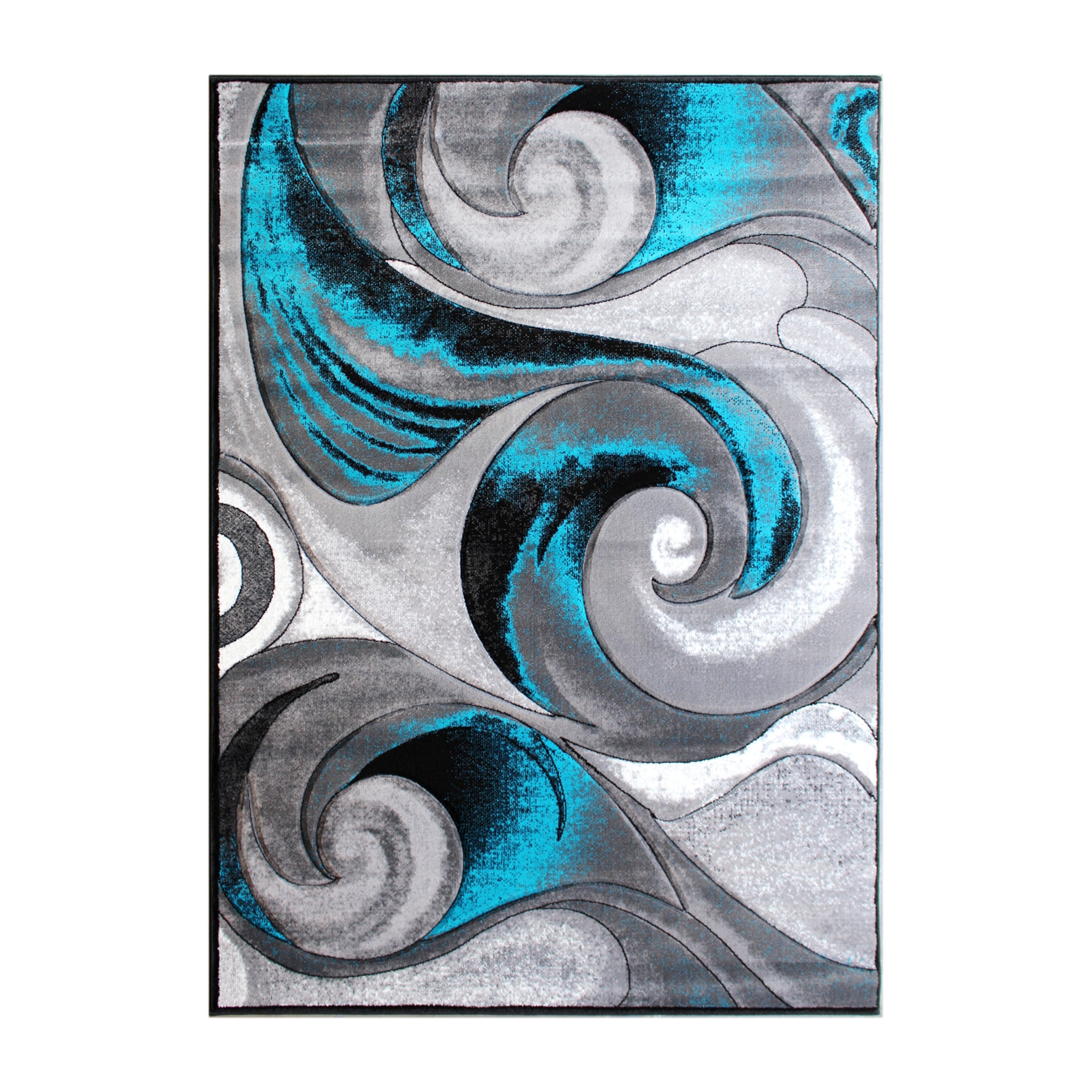 Tellus Collection Olefin Ocean Waves Pattern Area Rug with Jute Backing for Entryway, Living Room, Bedroom